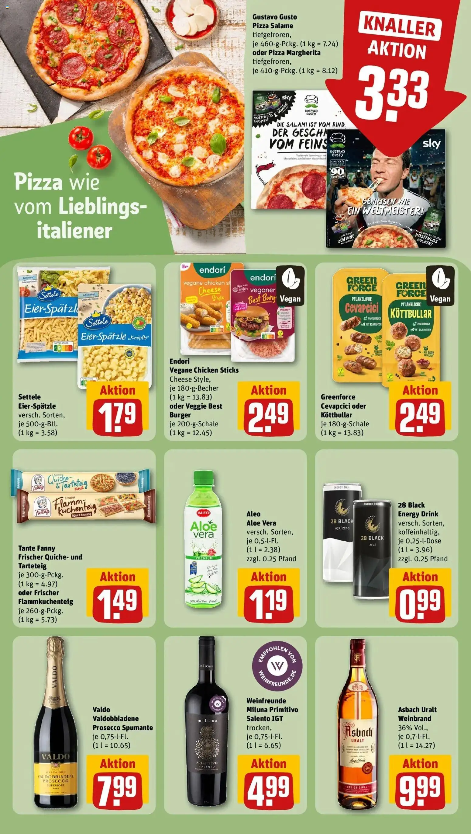 REWE Prospekt ab 03.08.2026 zum Blättern » Angebote | Seite: 15 | Produkte: Gustavo gusto, Cevapcici, Burger, Asbach