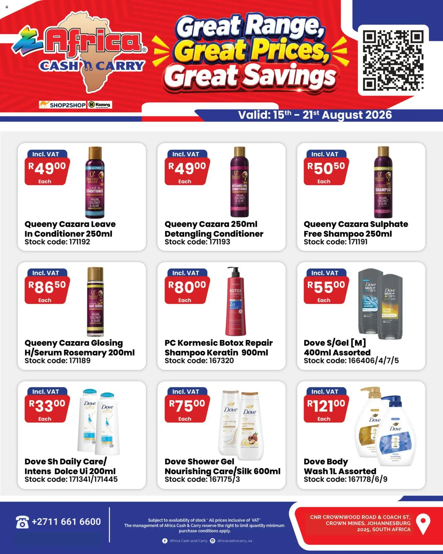 New Africa Cash & Carry catalogue – valid from 15/08/2026 | Page: 2 | Products: Serum, Shower, Shampoo, Shower gel