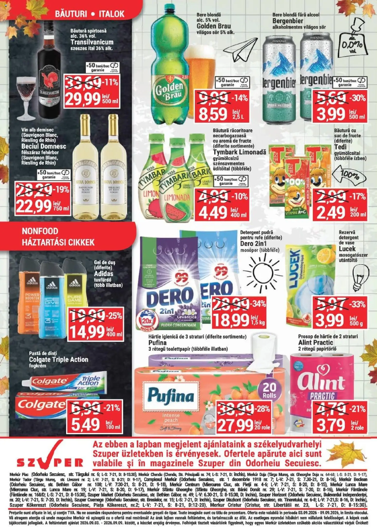 Noul catalog Merkur – valabil de la 03.09.2026 | Pagină: 4 | Produse: Golden Brau, Bautura racoritoare, Gel de duș, Pastă de dinți