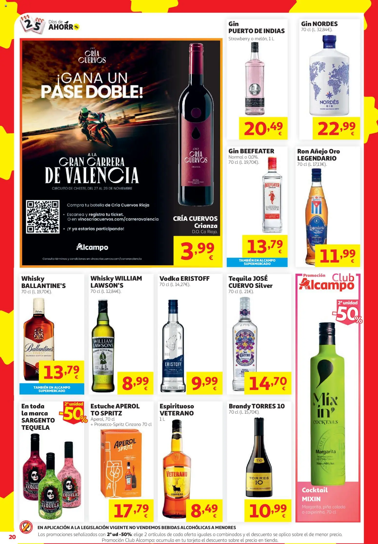 Alcampo HG Unico │ válido desde el 08/10/2026 | Página: 20 | Productos: Aperol Spritz, Ron, Ron añejo, Brandy