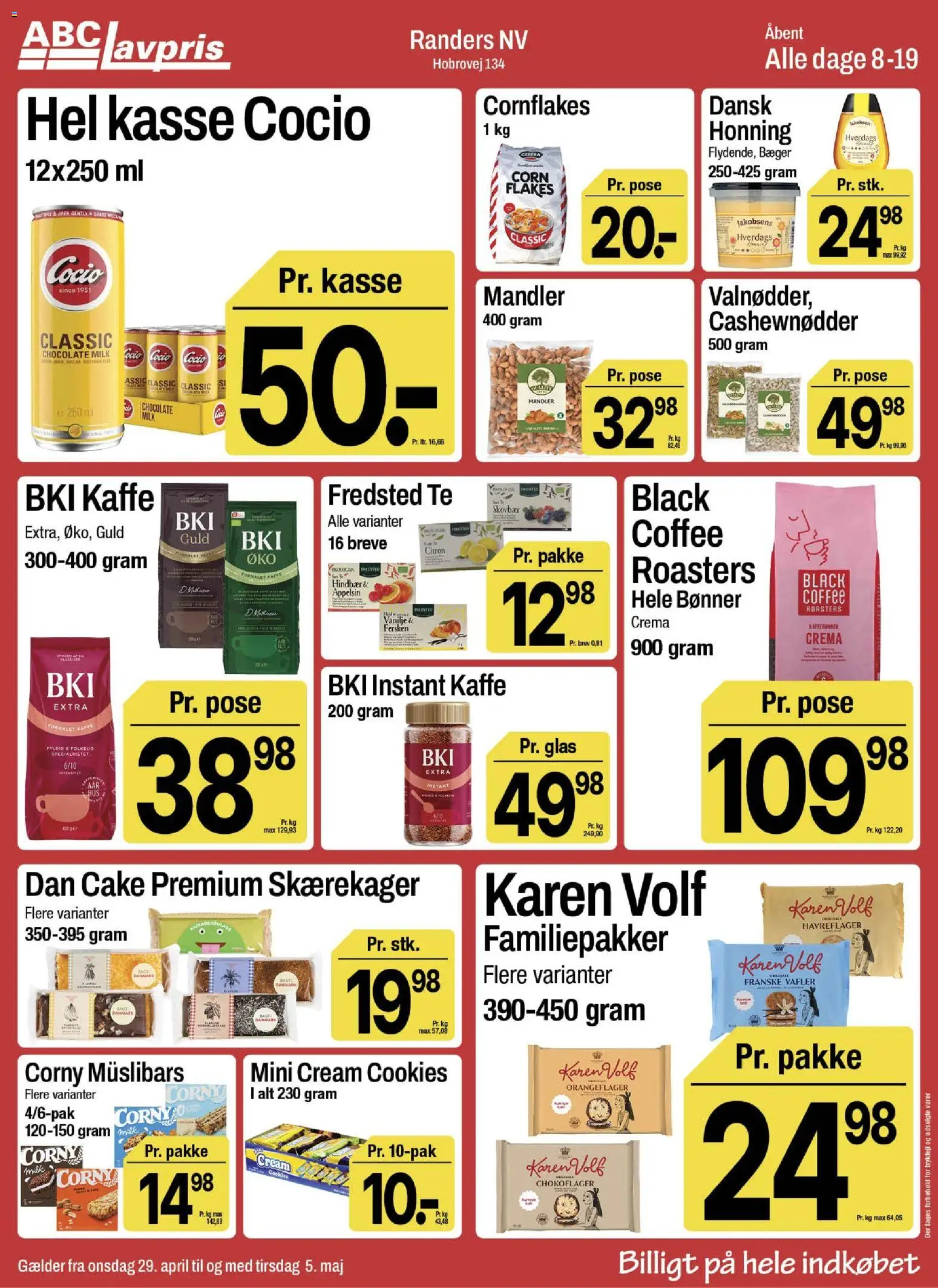 Abc Lavpris tilbudsavis – gyldig fra 29.04.2026 | Side: 10 | Produkter: Kaffe, Cookies, Hindbær, Cornflakes