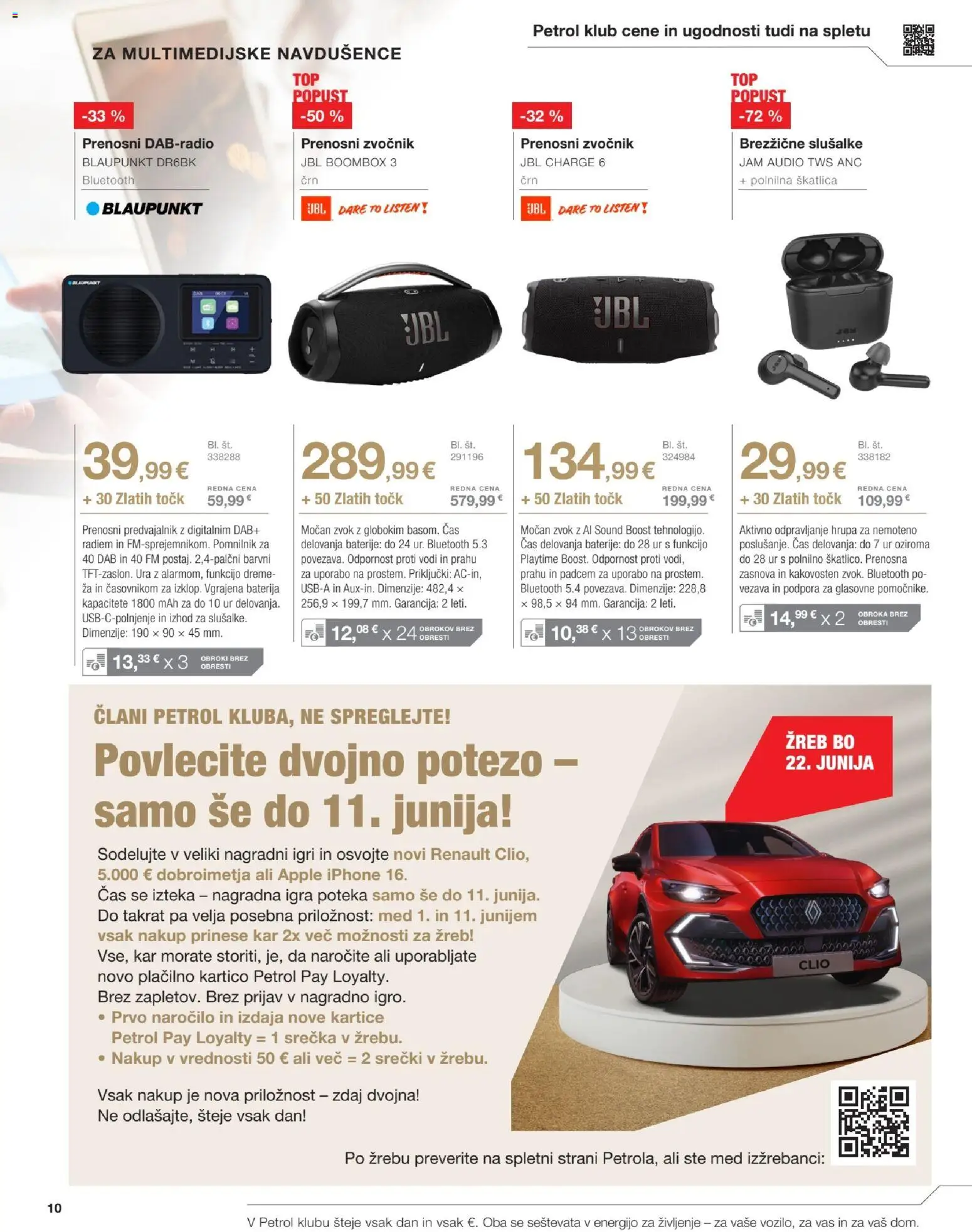 Novi Petrol katalog ponudbe – veljaven od 01.06.2026 | Stran: 10 | Izdelki: Predvajalnik, Slusalke, Igra, Zvocnik