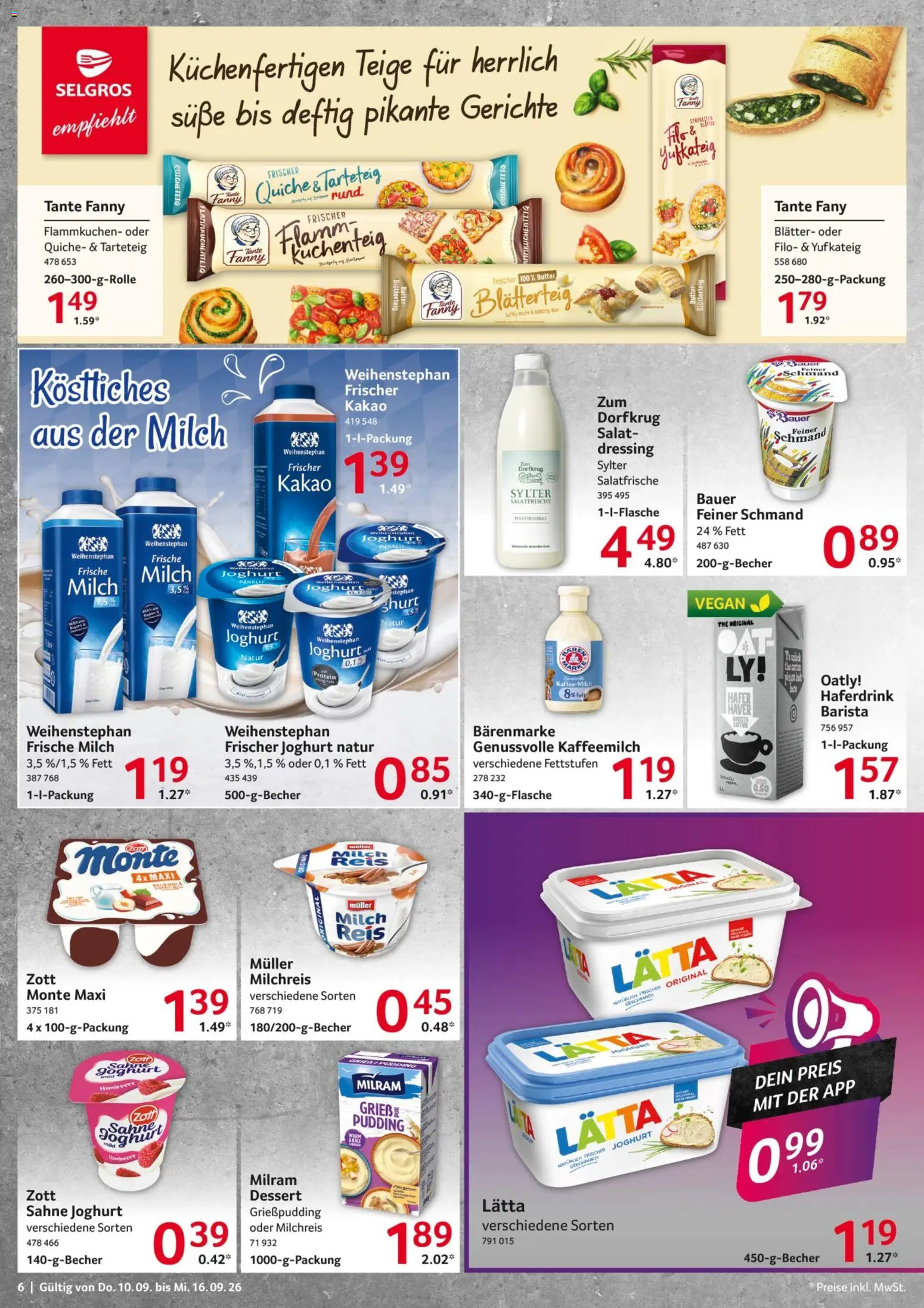 Selgros Prospekt – gültig ab 10.09.2026 | Seite: 6 | Produkte: Butter, Joghurt, Haferdrink, Sahne
