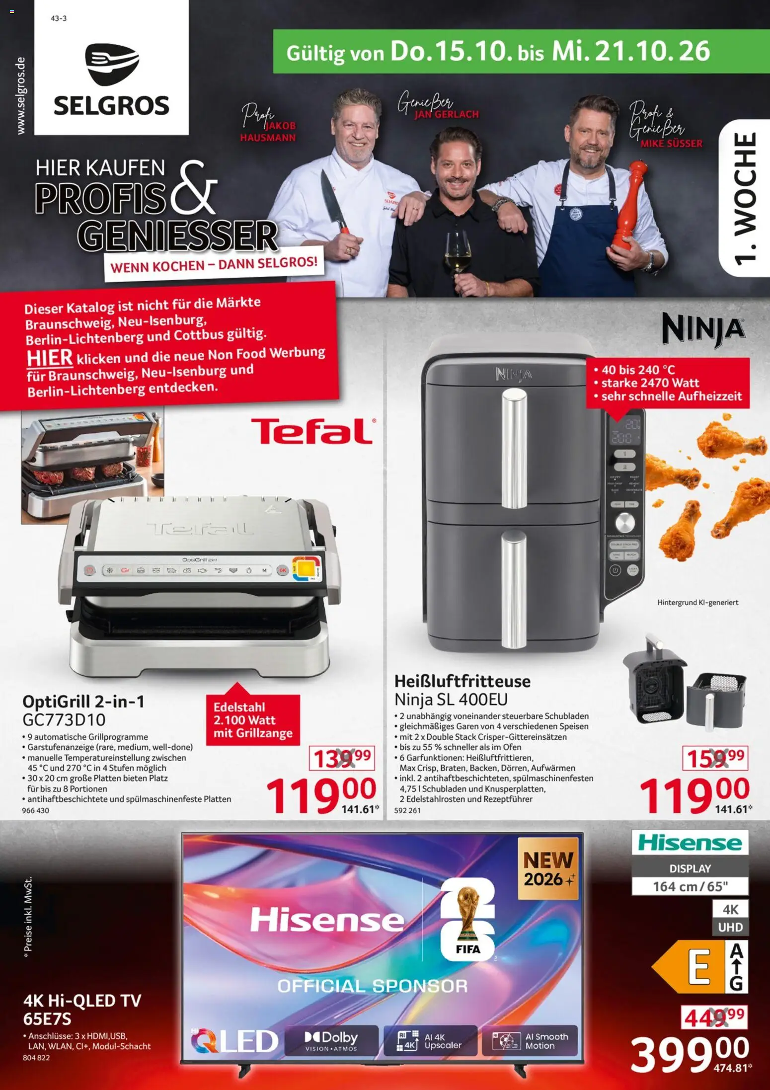 Selgros  Non Food – gültig ab 15.10.2026 | Seite: 1 | Produkte: Hisense, Ofen, Heißluftfritteuse, TV