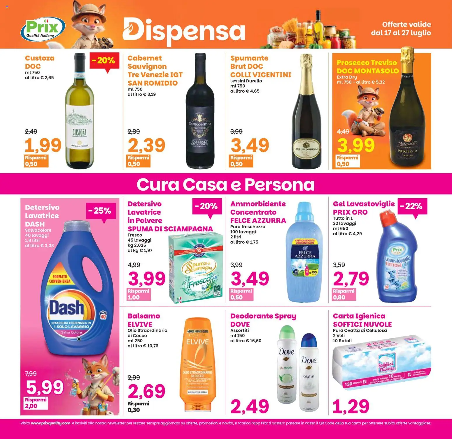 Volantino Prix del 17/07/2026 | Pagina: 20 | Prodotti: Deodorante, Ammorbidente, Olio, Colla