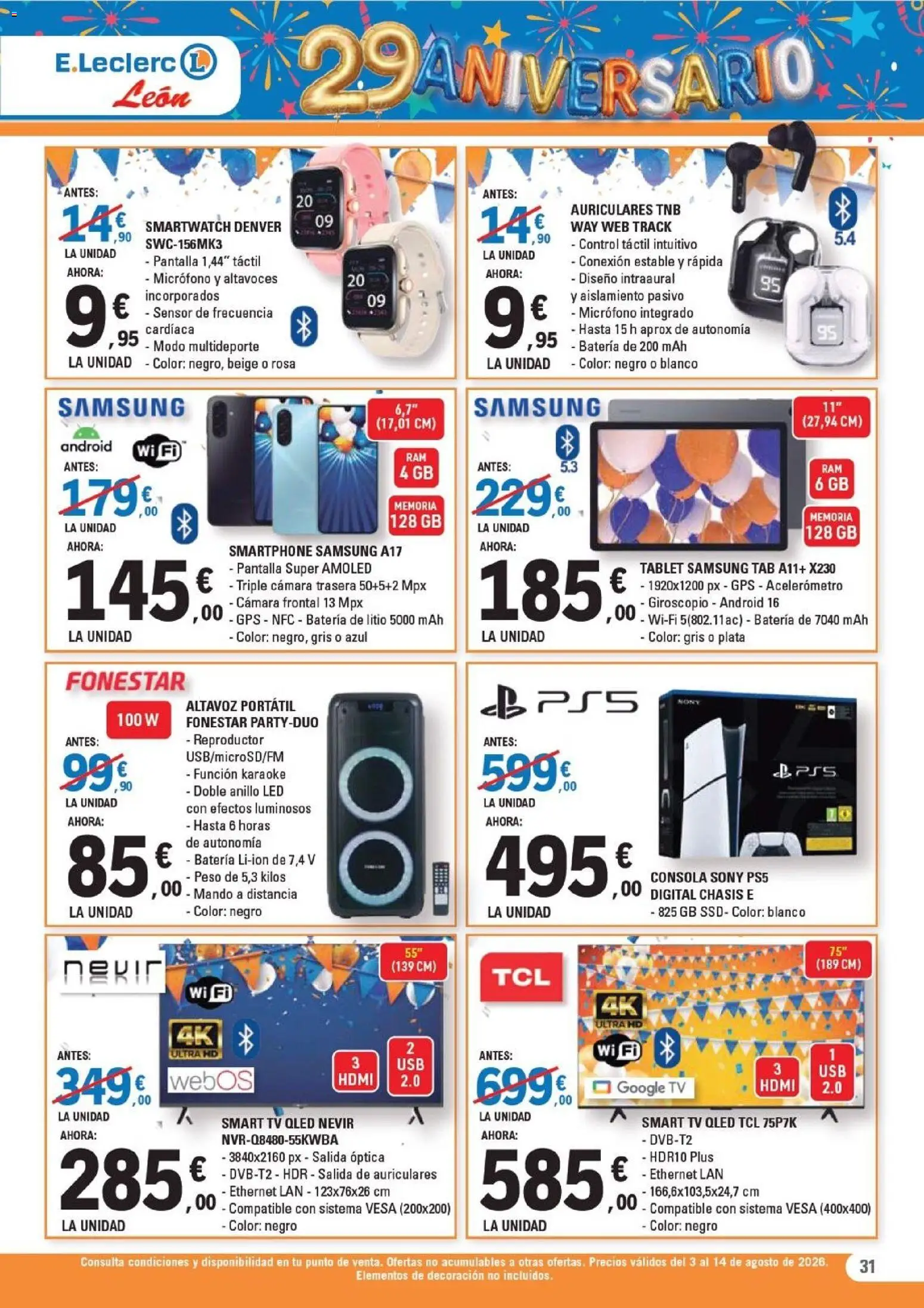 E.Leclerc - León │ válido desde el 03/08/2026 | Página: 31 | Productos: Smartphone Samsung, Tablet, Auriculares, Batería