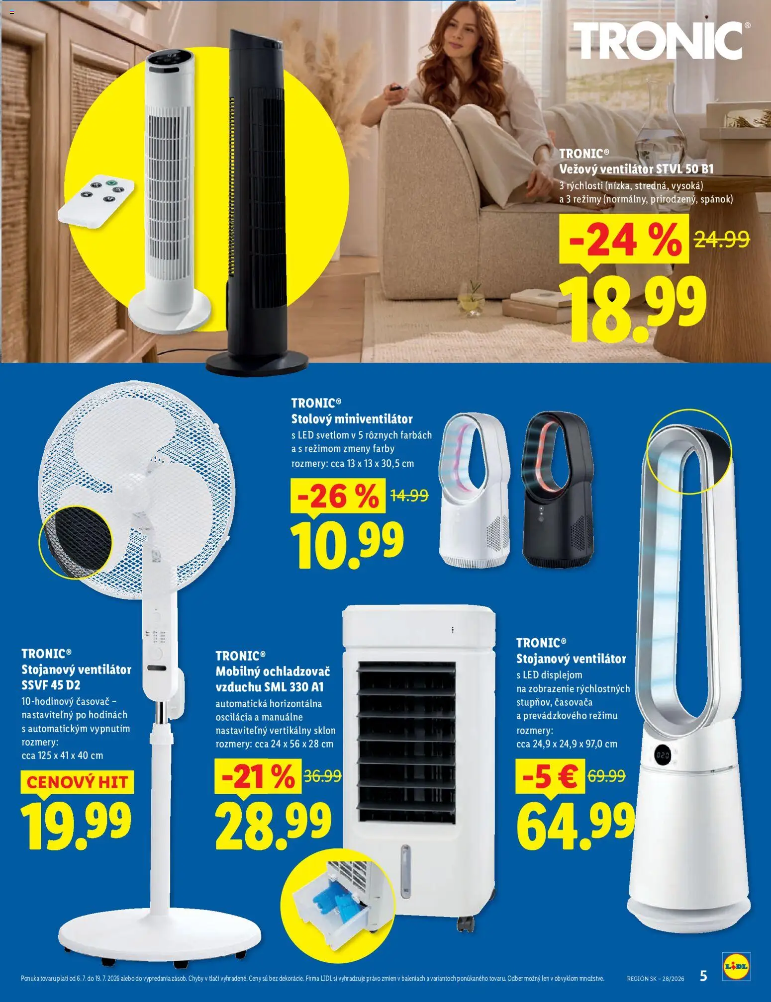Nové Lidl akcie – leták je platný od 06.07.2026 | Strana: 5 | Produkty: Ochladzovač vzduchu, Ventilátor, Led