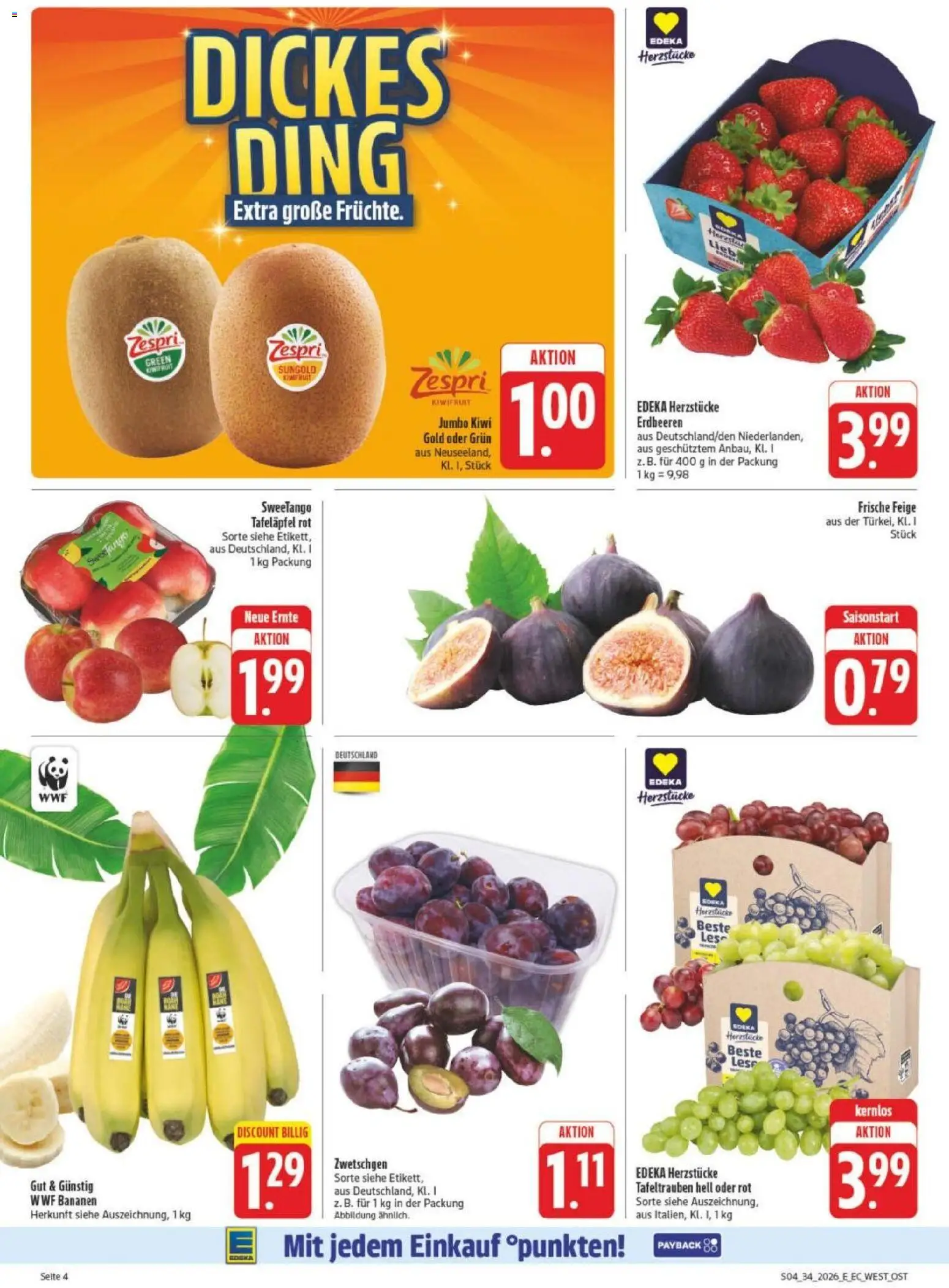 Edeka Prospekt Leipzig – gültig ab 17.08.2026 | Seite: 8 | Produkte: Bananen, Zwetschgen, Erdbeeren, Kiwi