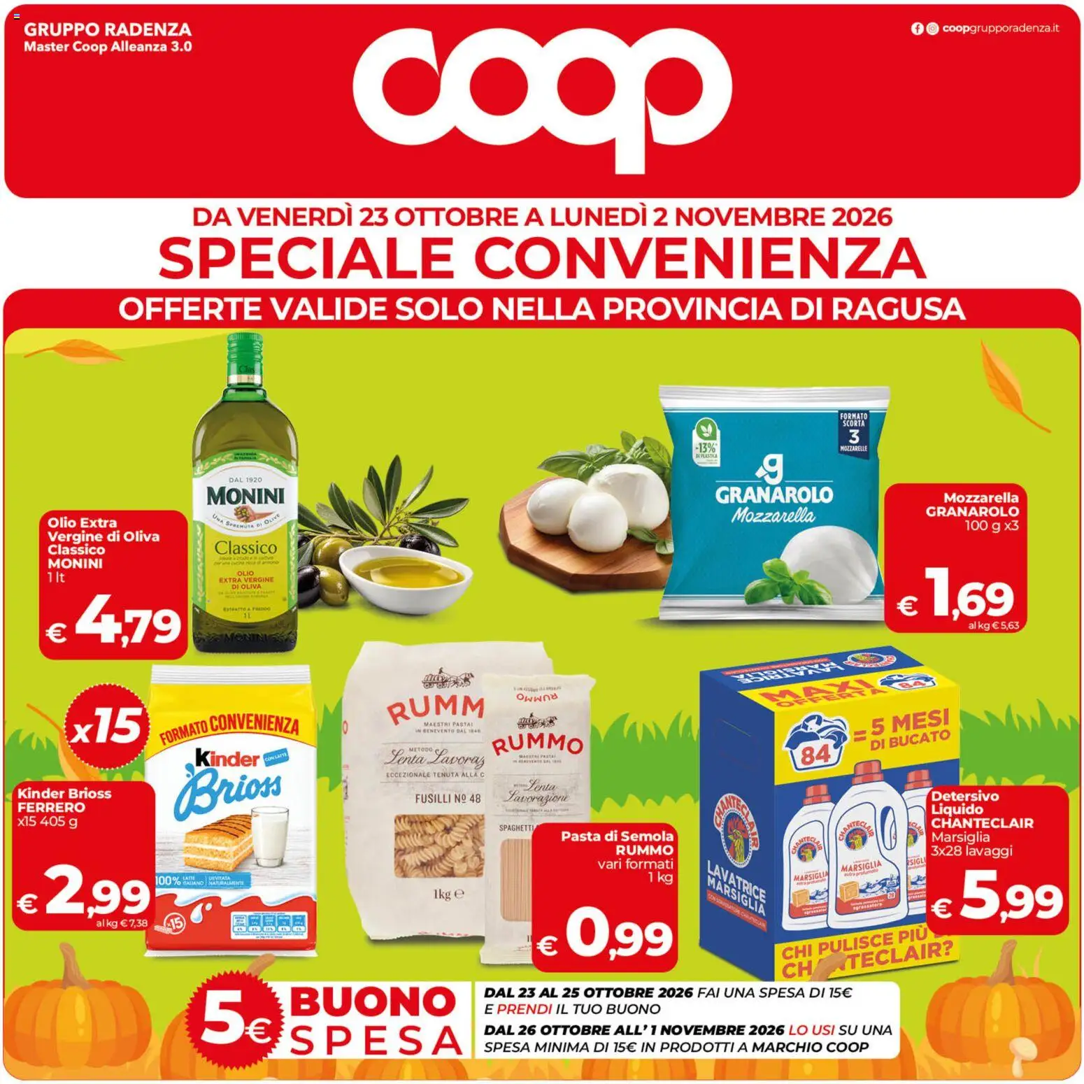 Volantino COOP del 23/10/2026 | Pagina: 1 | Prodotti: Pasta di semola, Mozzarella, Pasta, Olio extra vergine
