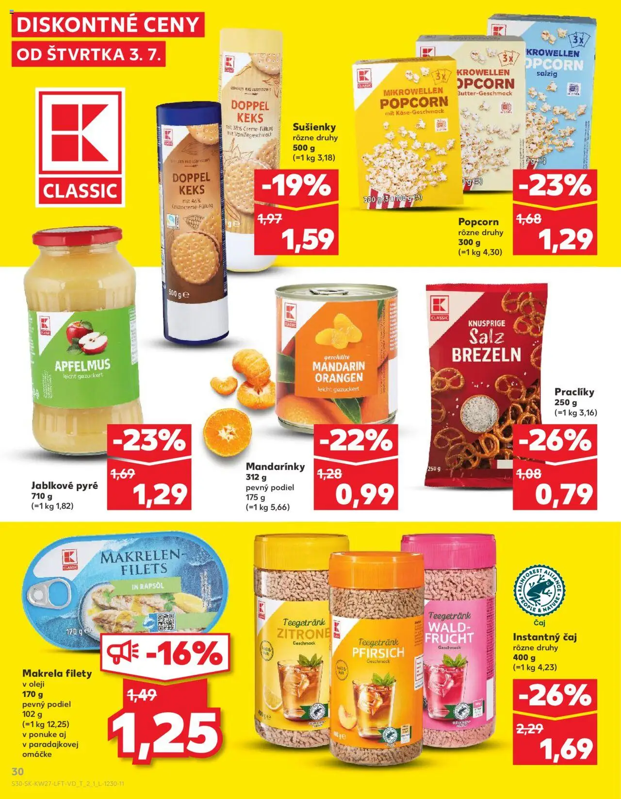 Nové Kaufland akcie – leták je platný od 03.07.2025 | Strana: 30 | Produkty: Čaj, Sušienky, Apple, Mandarinky