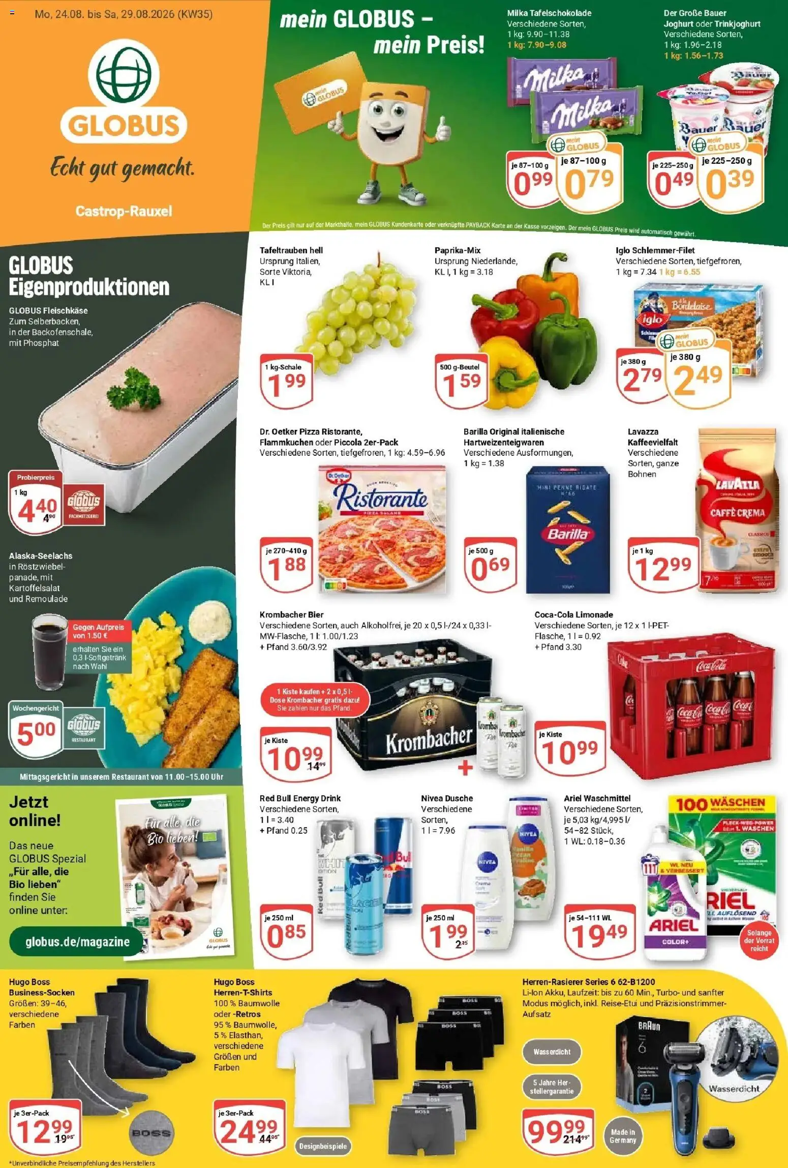 Globus Prospekt Castrop-Rauxel – gültig ab 24.08.2026 | Seite: 5 | Produkte: Joghurt, Bier, Milka, Pizza