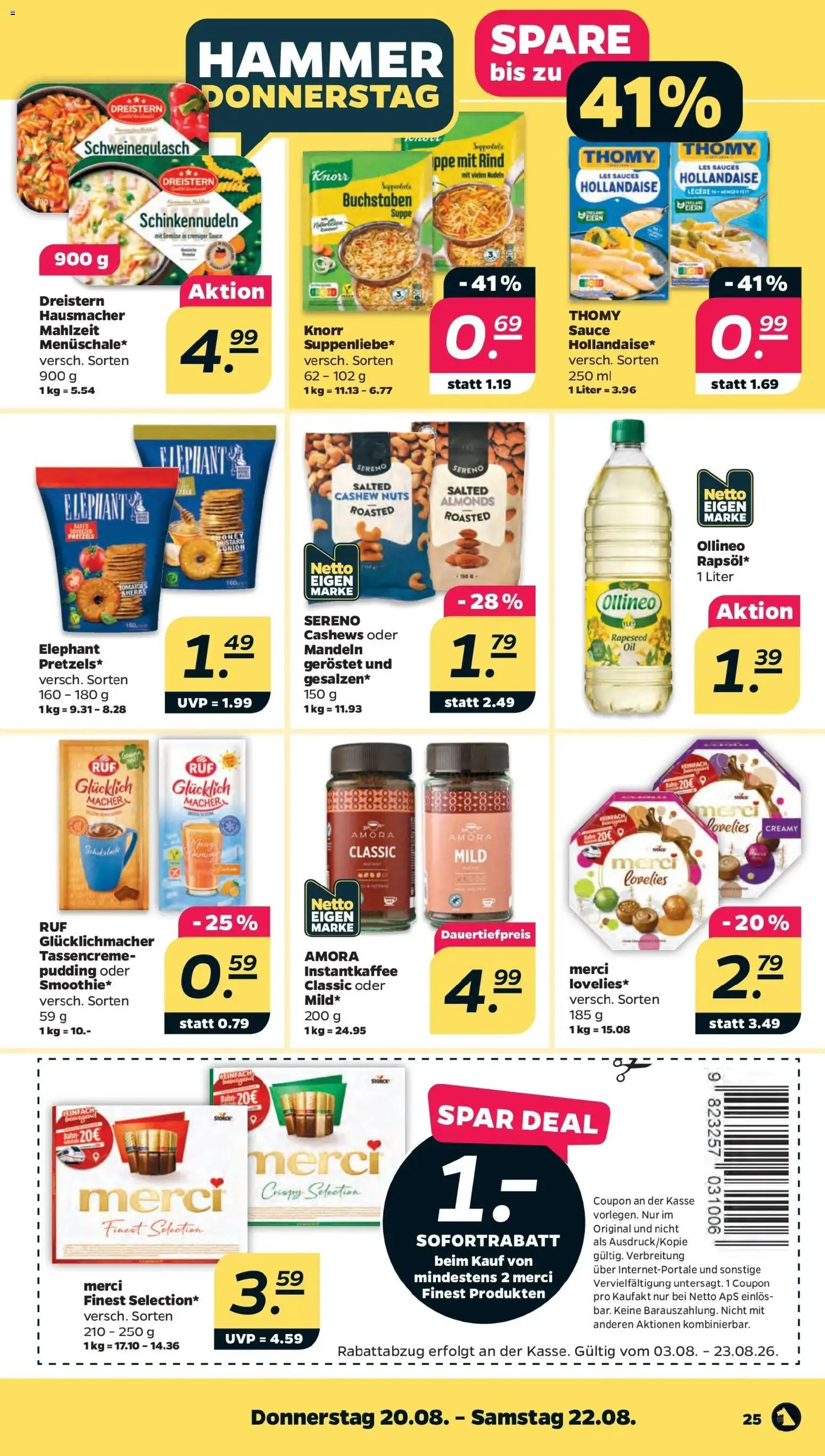 Netto - Netto APS : Wochenangebote ab 17.08.2026 → Angebote nächste Woche | Seite: 29 | Produkte: Schweinegulasch, Merci, Knorr, Pudding
