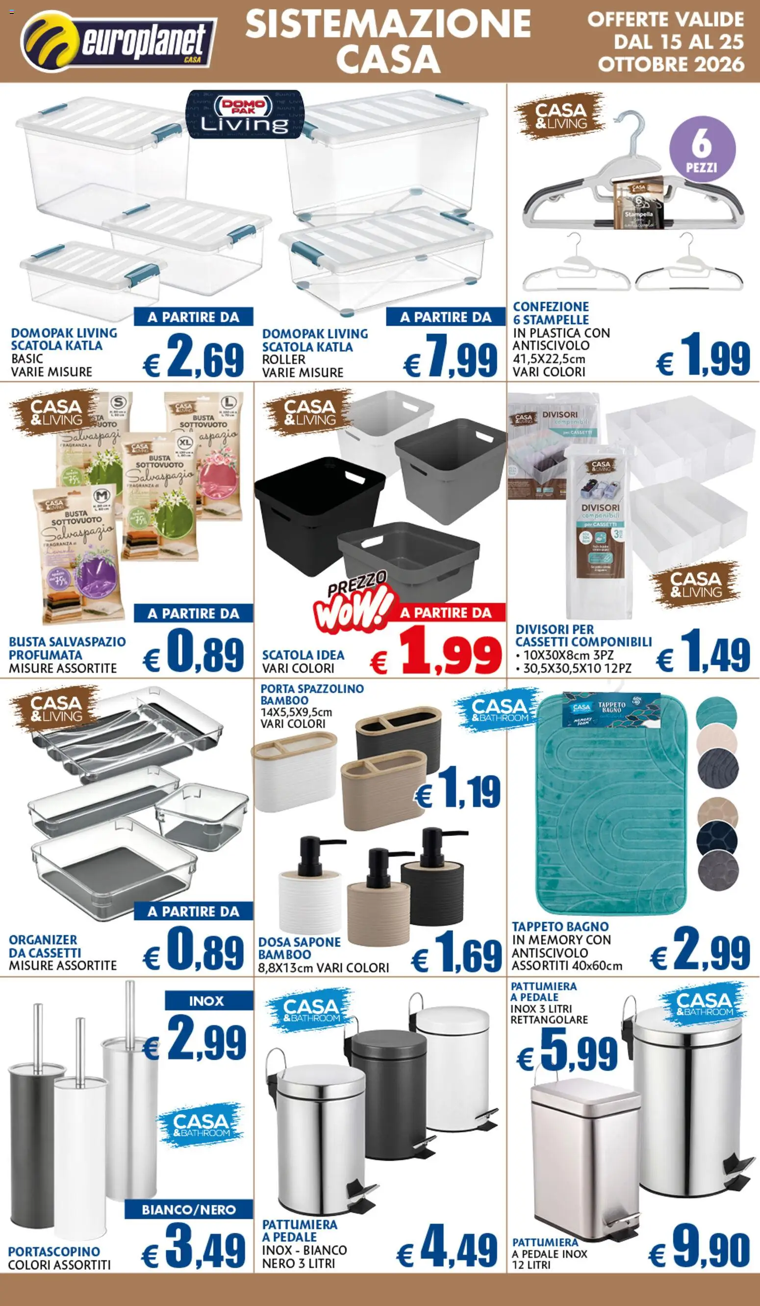 Volantino Europlanet Casa del 15/10/2026 | Pagina: 10 | Prodotti: Spazzolino, Pattumiera, Scatola, Tappeto