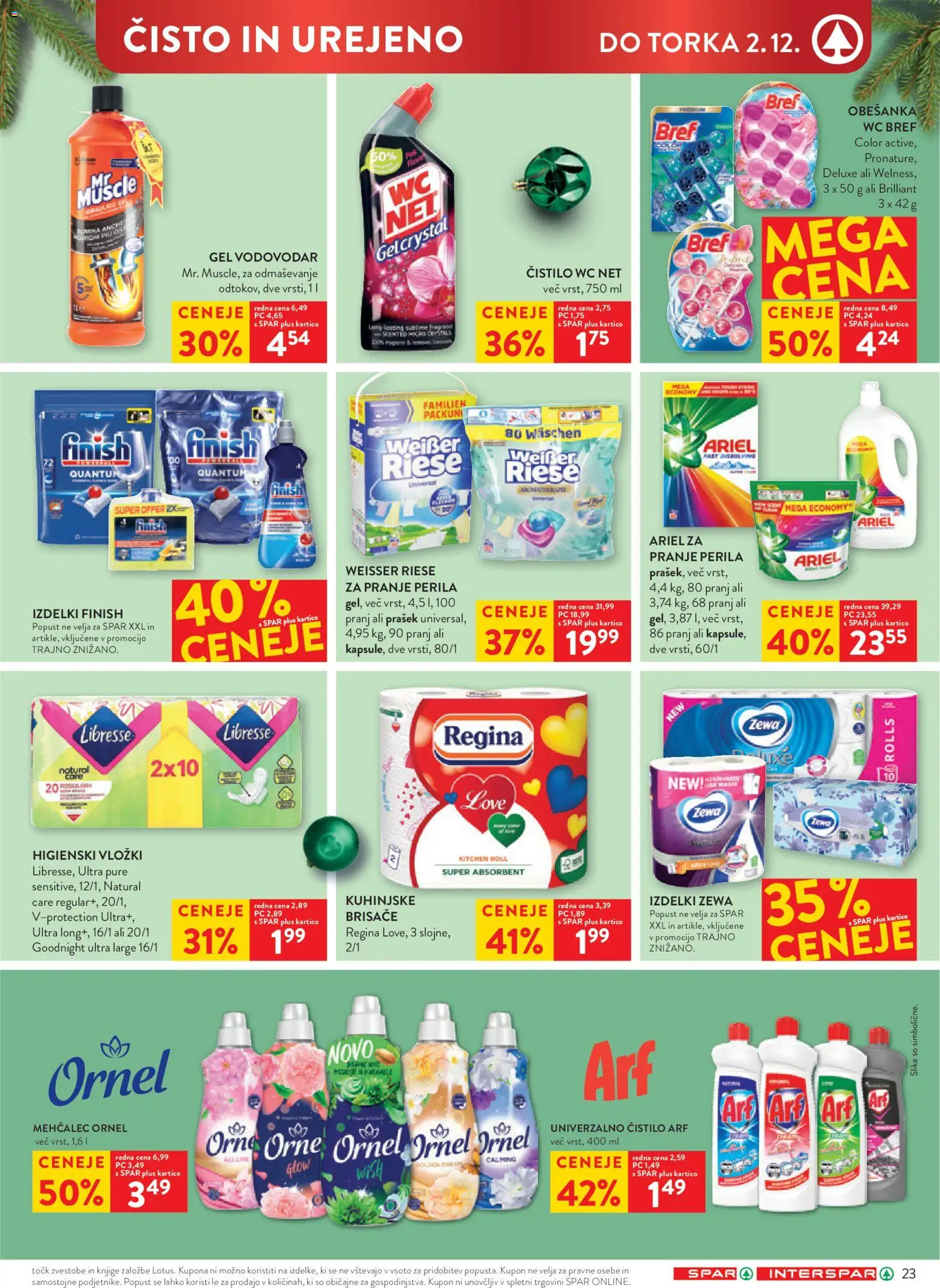 Novi Spar katalog ponudbe – veljaven od 26.11.2025 | Stran: 32 | Izdelki: Higienski vložki, Prašek, Mehčalec, Vložki