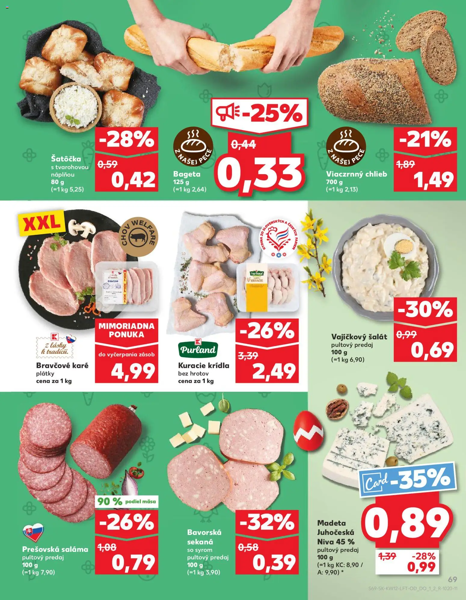 Nové Kaufland akcie – leták je platný od 19.03.2026 | Strana: 69 | Produkty: Saláma, Šalát, Kuracie krídla, Bravčové karé