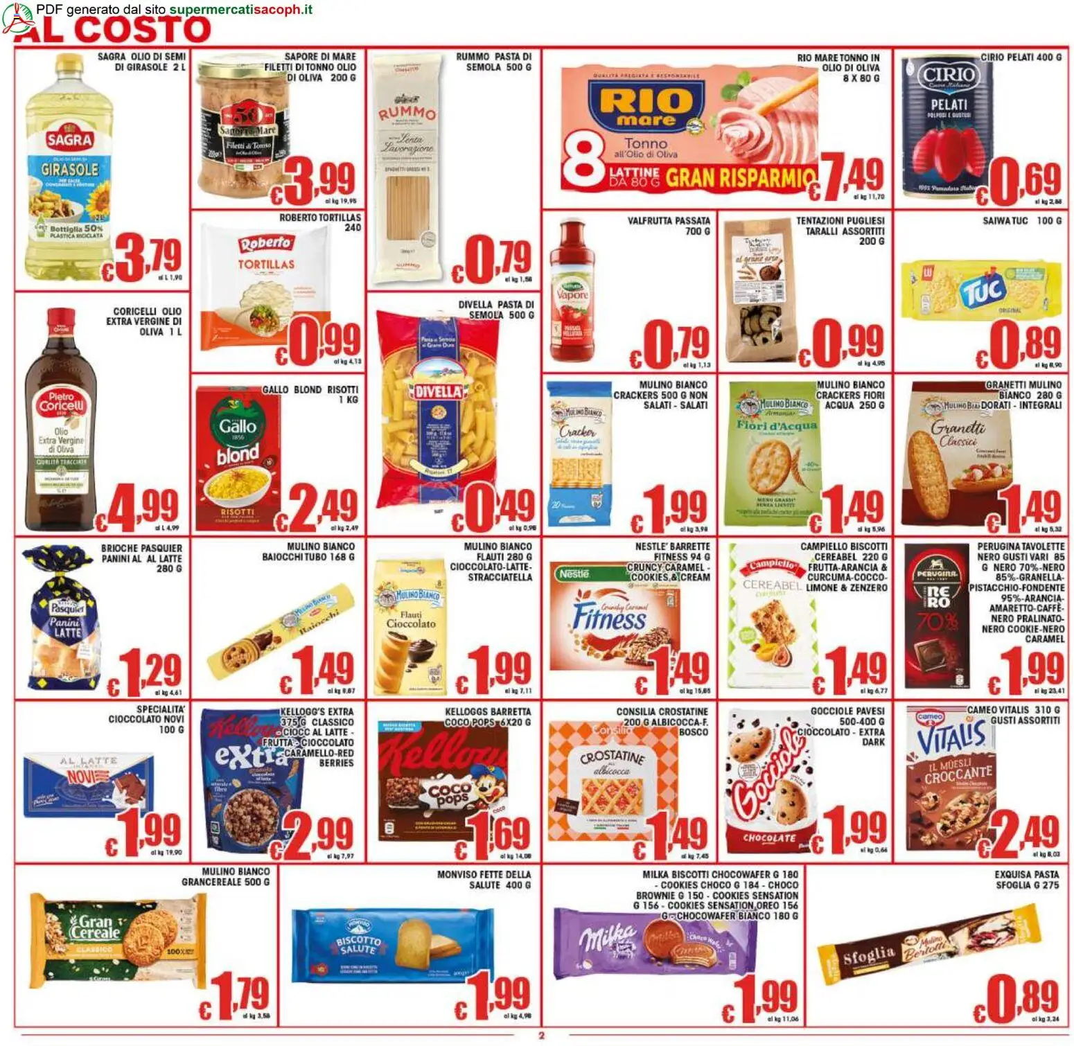 Volantino Sacoph del 17.04.2026 | Pagina: 2 | Prodotti: Acqua, Pasta, Crackers, Tortillas