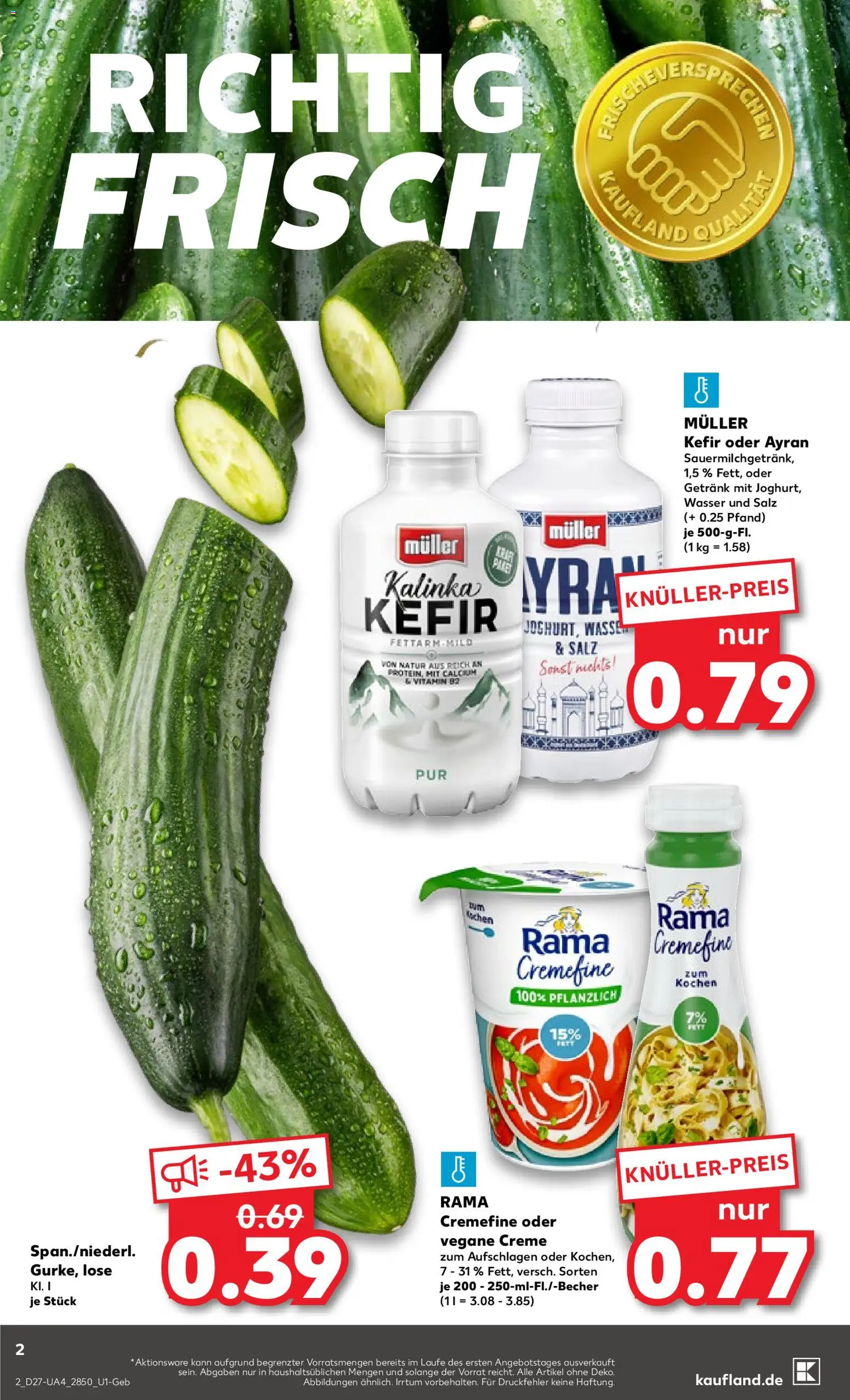 Kaufland Prospekt Potsdam – gültig ab 02.07.2026 | Seite: 2 | Produkte: Kefir, Rama, Rama cremefine, Salz