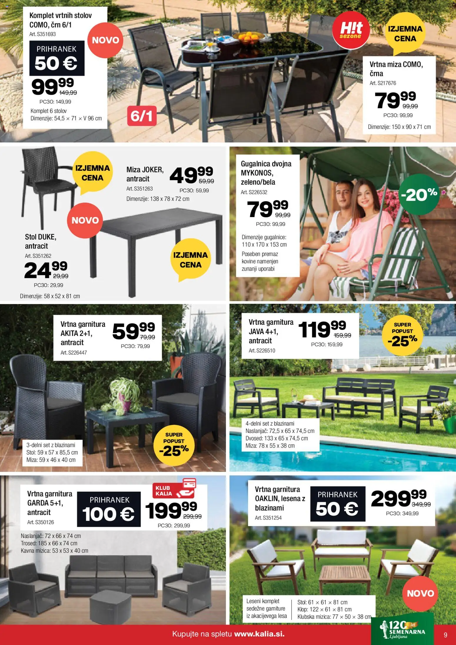 Novi Kalia katalog ponudbe – veljaven od 23.03.2026 | Stran: 9 | Izdelki: Vrtna garnitura, Trosed, Dvosed, Miza