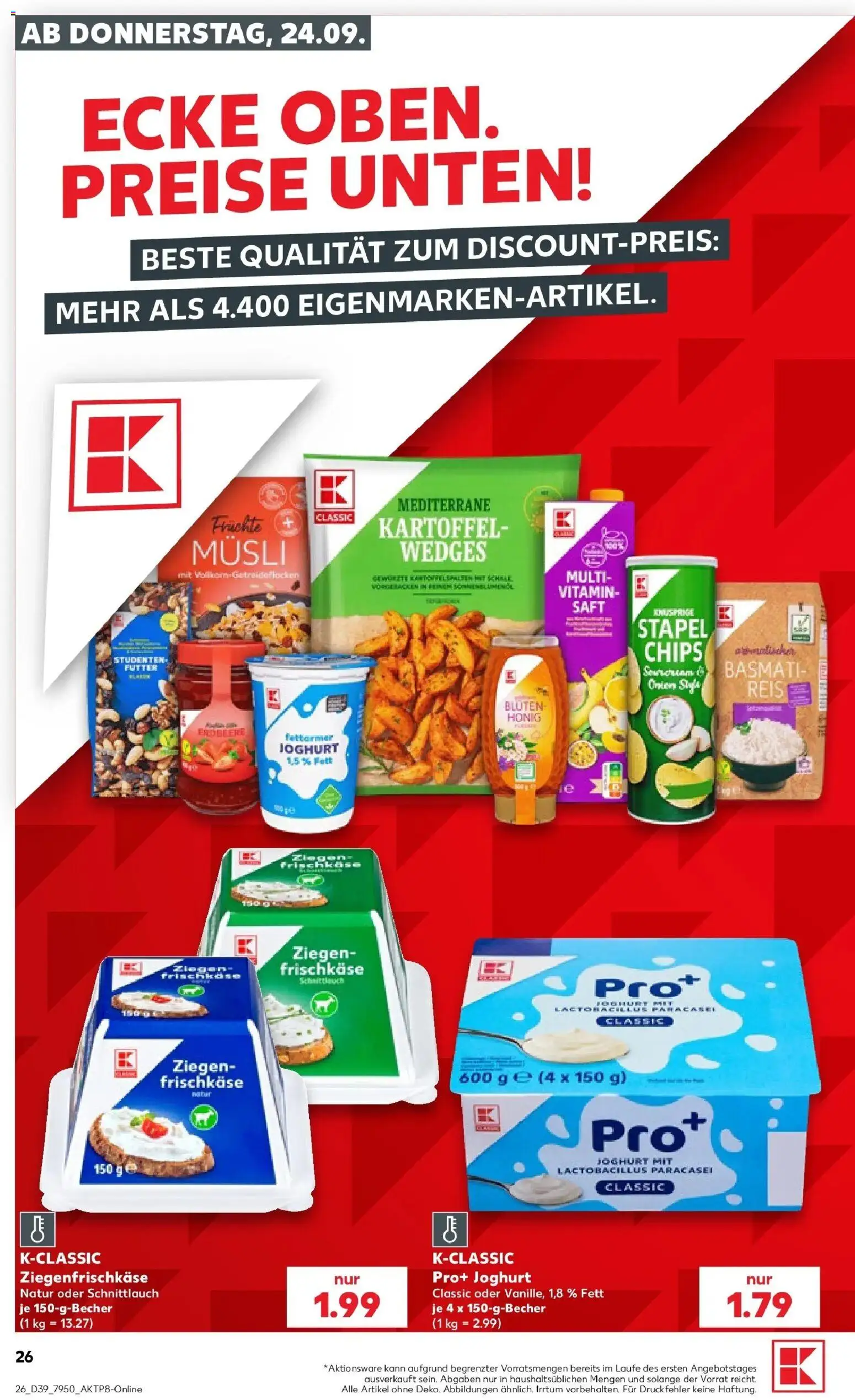 Prospekt Kaufland ab 21.09.2026 » Angebote Online zum Blättern | Seite: 38 | Produkte: Musli, Joghurt, Saft, Chips