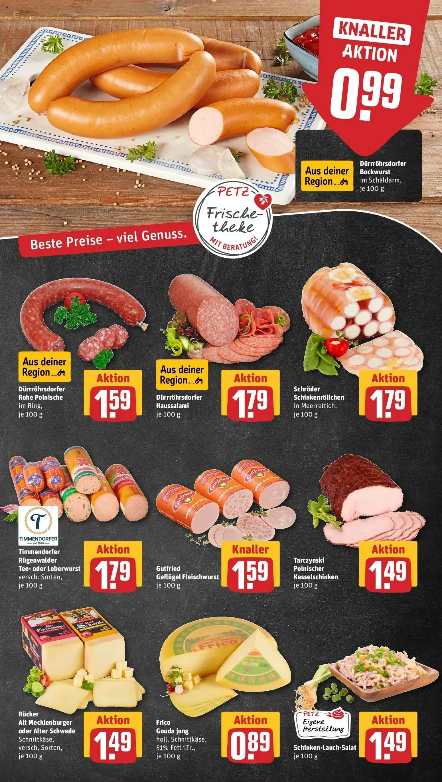 REWE Prospekt ab 10.08.2026 zum Blättern » Angebote | Seite: 7 | Produkte: Bockwurst, Theke, Gouda, Tee