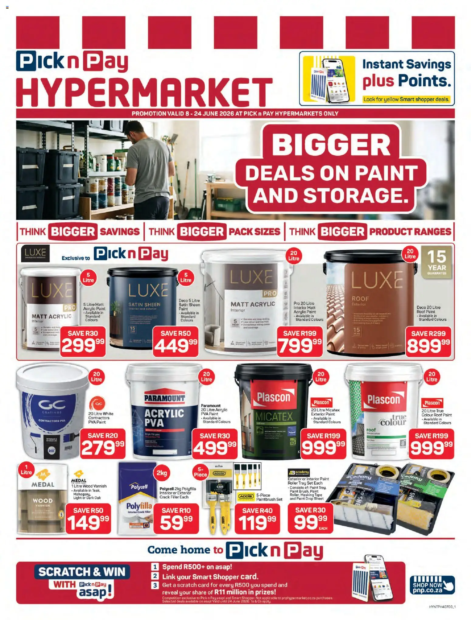 New Pick n Pay catalogue – valid from 08.06.2026 | Page: 1 | Products: Tray, Paint, Crack filler, Wood varnish