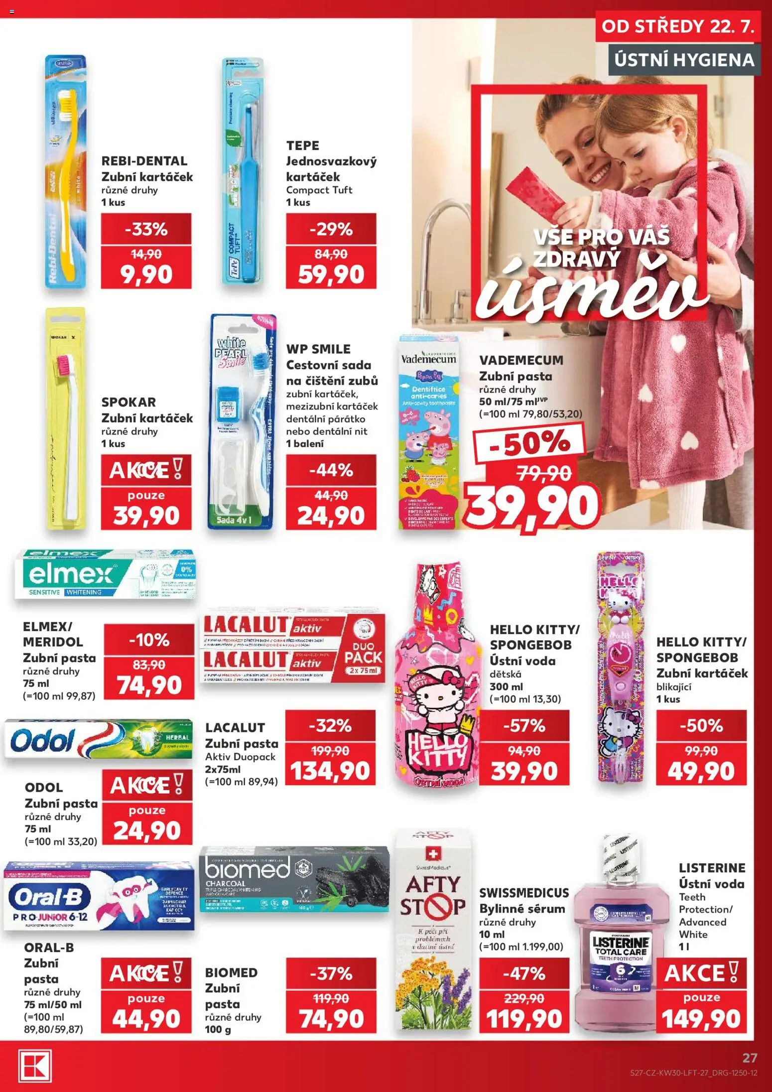 Kaufland leták od 22.07.2026 | Strana: 27 | Produkty: Voda, Listerine, Lacalut, Ústní hygiena
