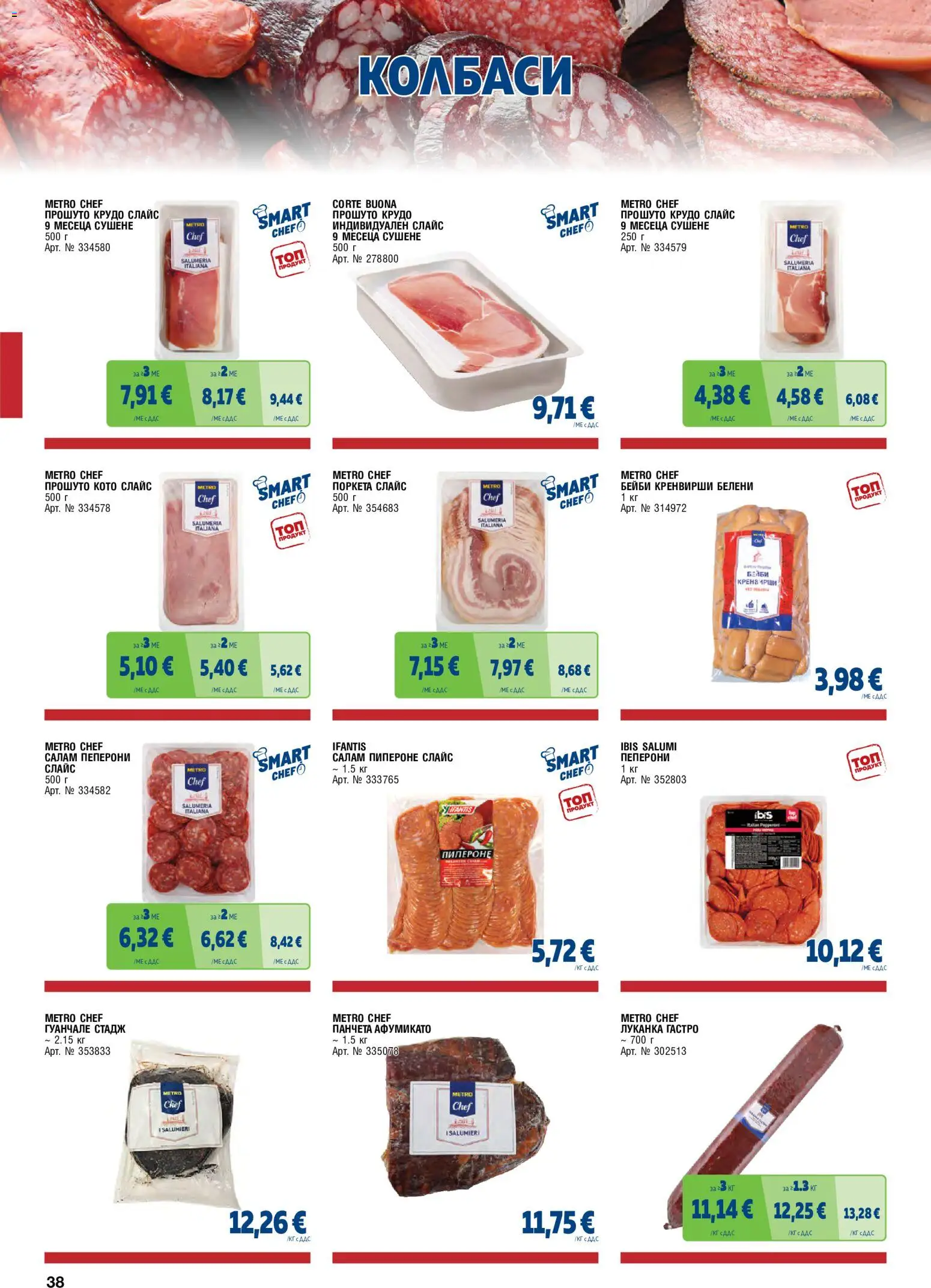{H1} | Страница: 38 | Продукти: Салам, Колбаси, Кренвирши, Прошуто