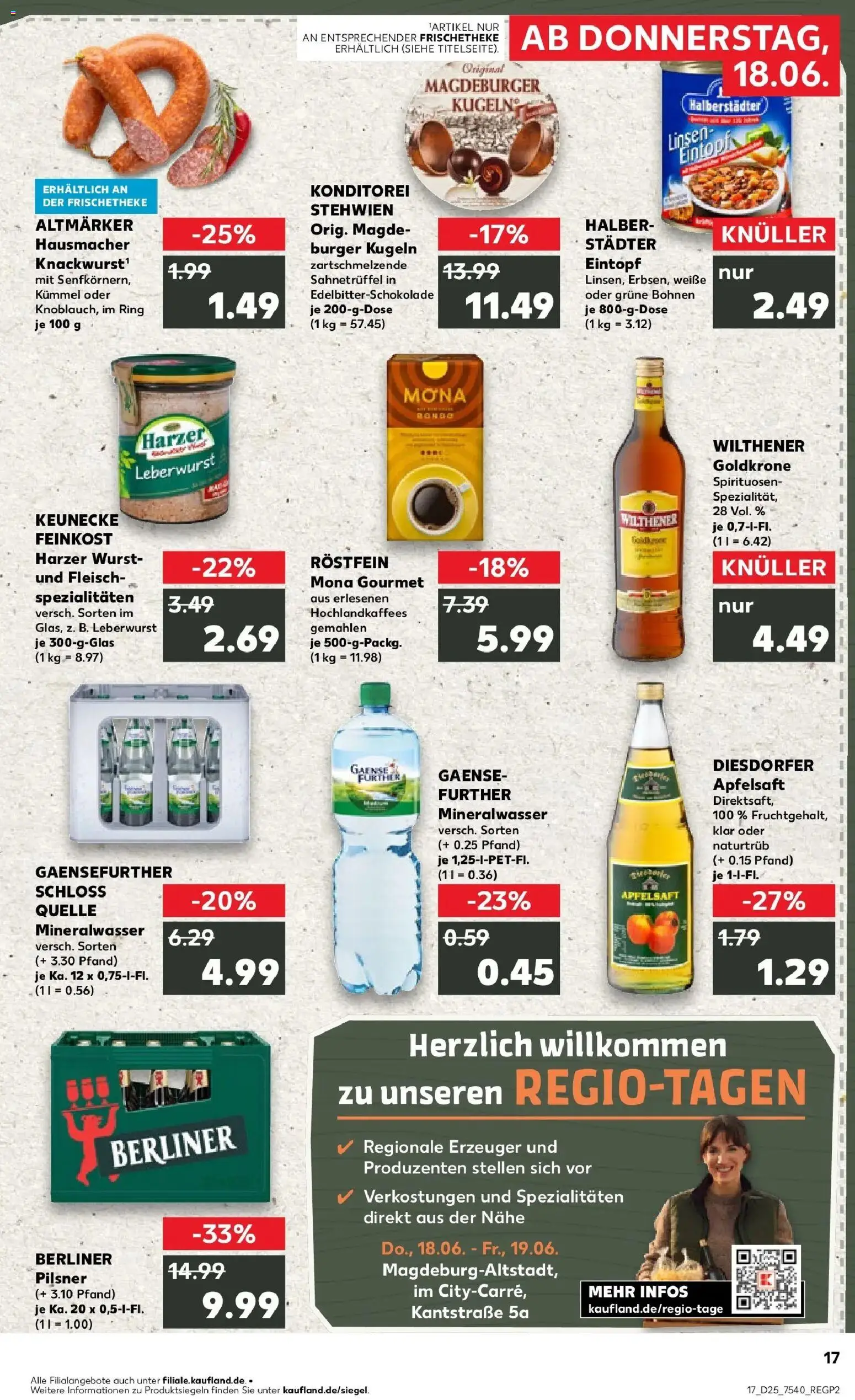 Kaufland Prospekt Magdeburg – gültig ab 15.06.2026 | Seite: 2 | Produkte: Wilthener, Burger, Apfelsaft, Berliner pilsner