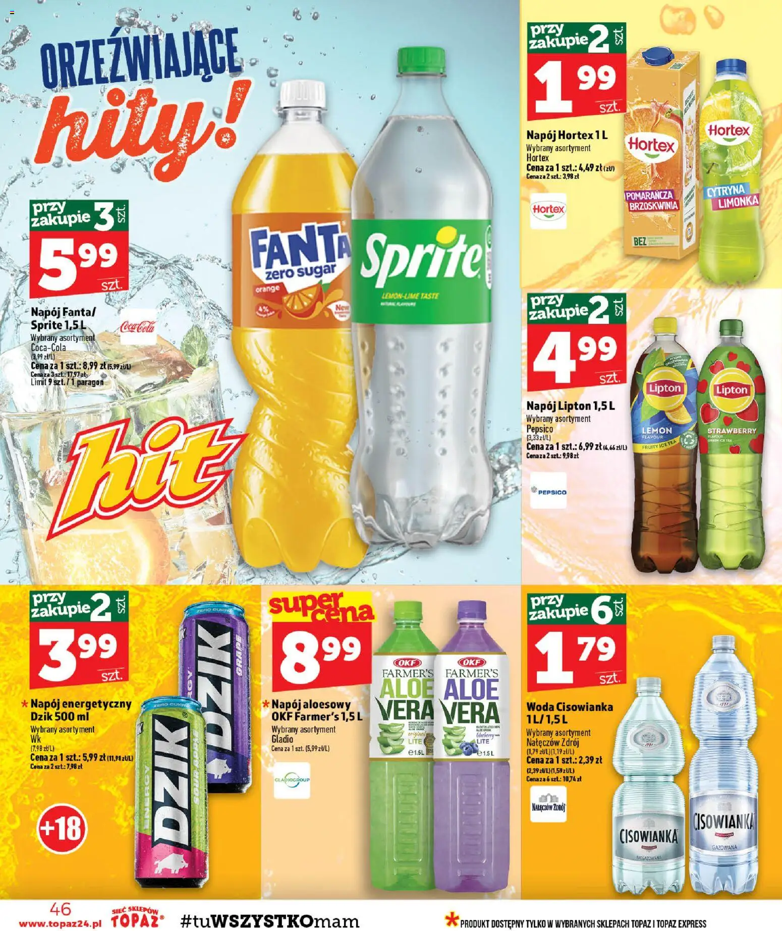 Topaz gazetka - MAZ od 13.08.2026 | Strona: 46 | Produkty: Cytryna, Brzoskwinia, Limonka, Sprite