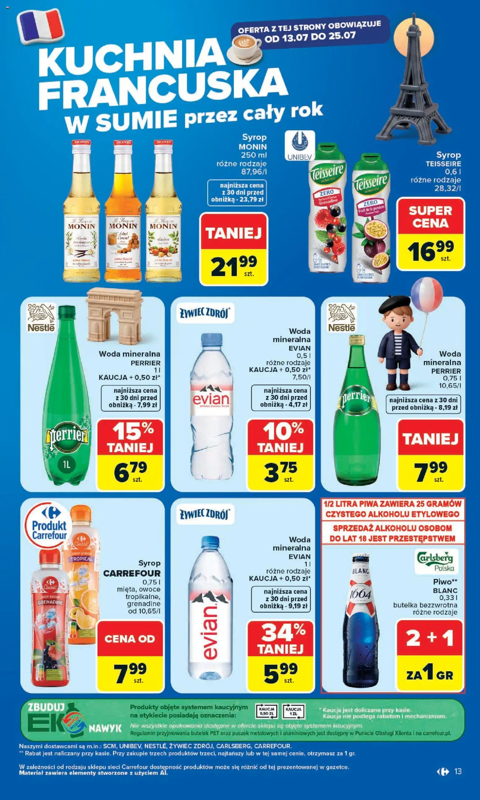 Carrefour gazetka - Kuchnia Francuska od 13.07.2026 | Strona: 13 | Produkty: Syrop, Piwo, Woda, Owoce