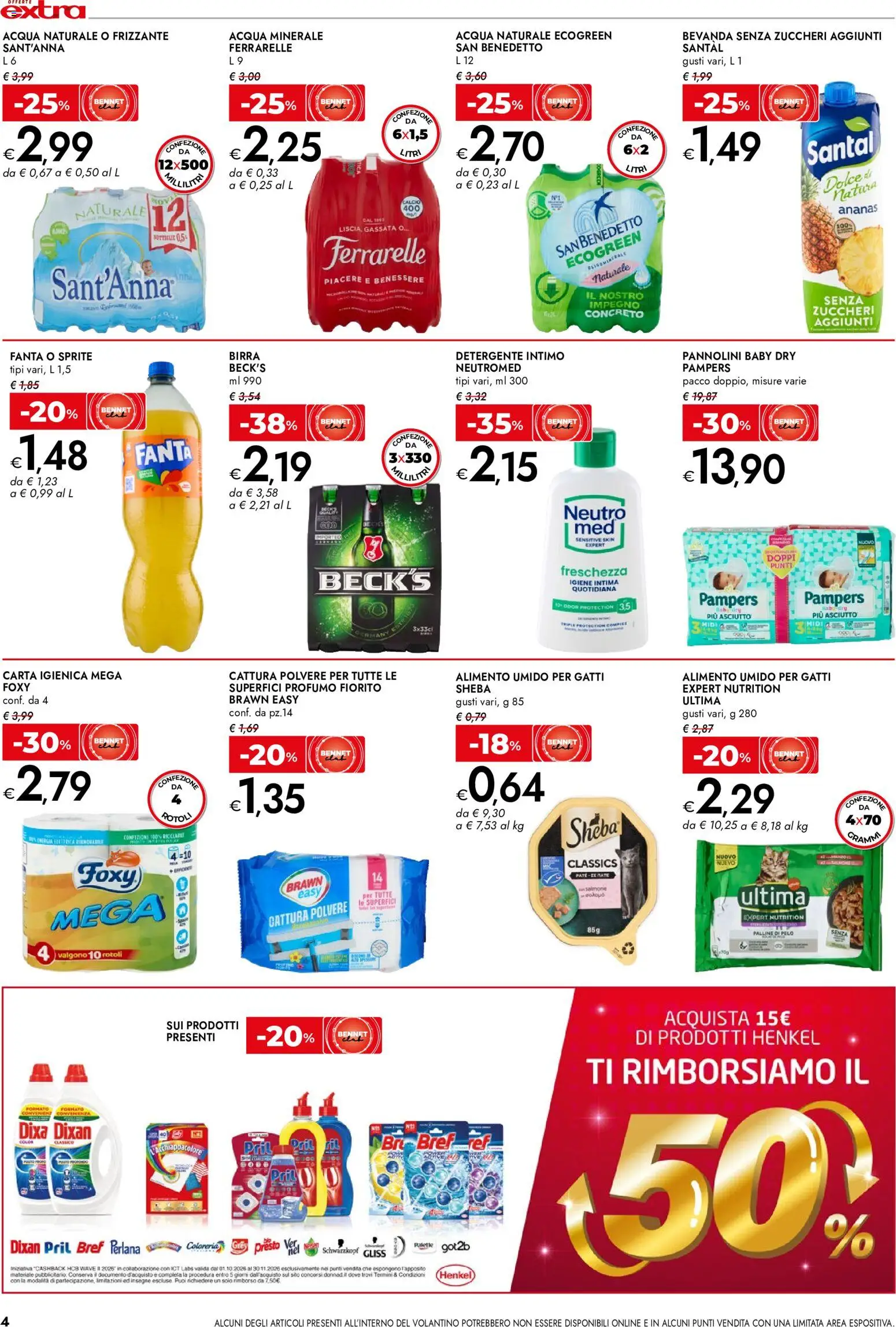 Volantino bennet del 05/10/2026 | Pagina: 4 | Prodotti: Pampers, Fanta, Acqua minerale, Profumo