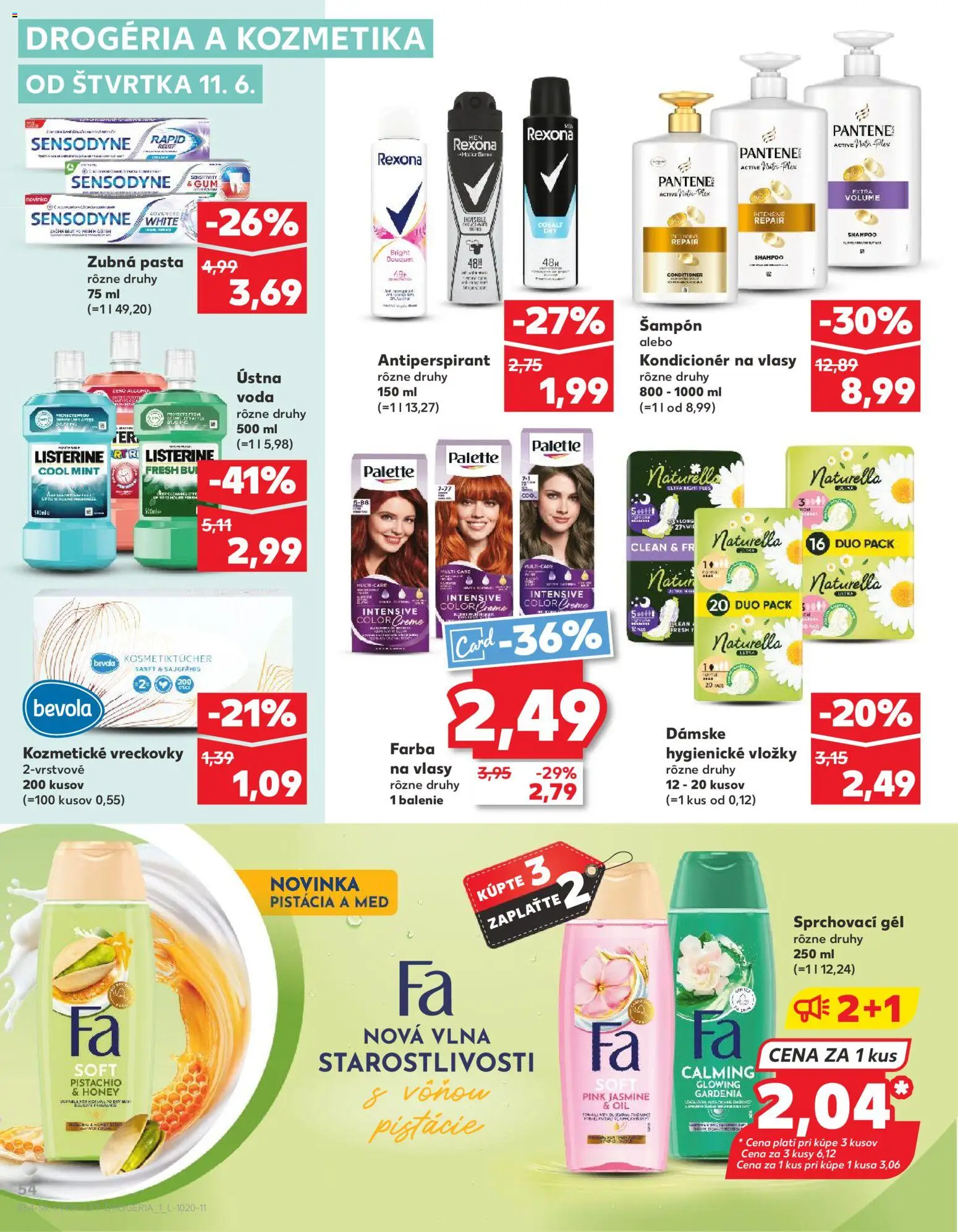 Nové Kaufland akcie – leták je platný od 11.06.2026 | Strana: 54 | Produkty: Šampón, Zubná pasta, Ústna voda, Pistácie