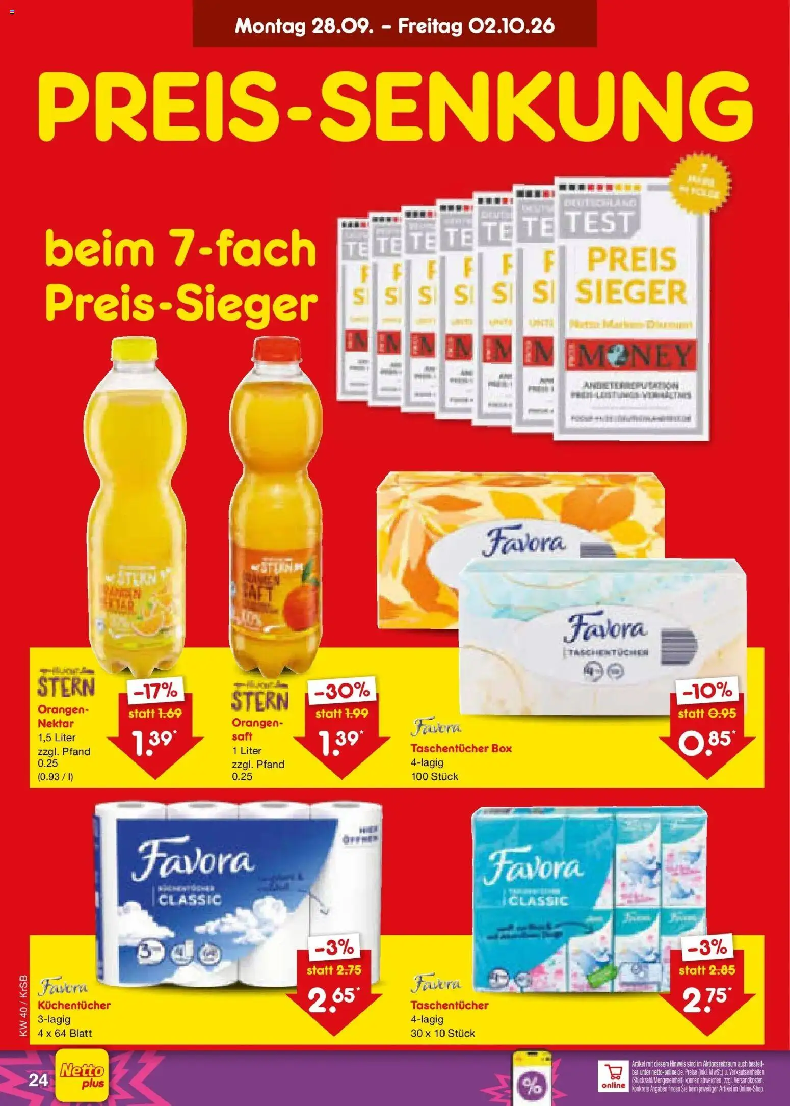 Netto Marken-Discount Prospekt Jüchen – gültig ab 28.09.2026 | Seite: 34 | Produkte: Taschentücher, Box, Orangen, Saft