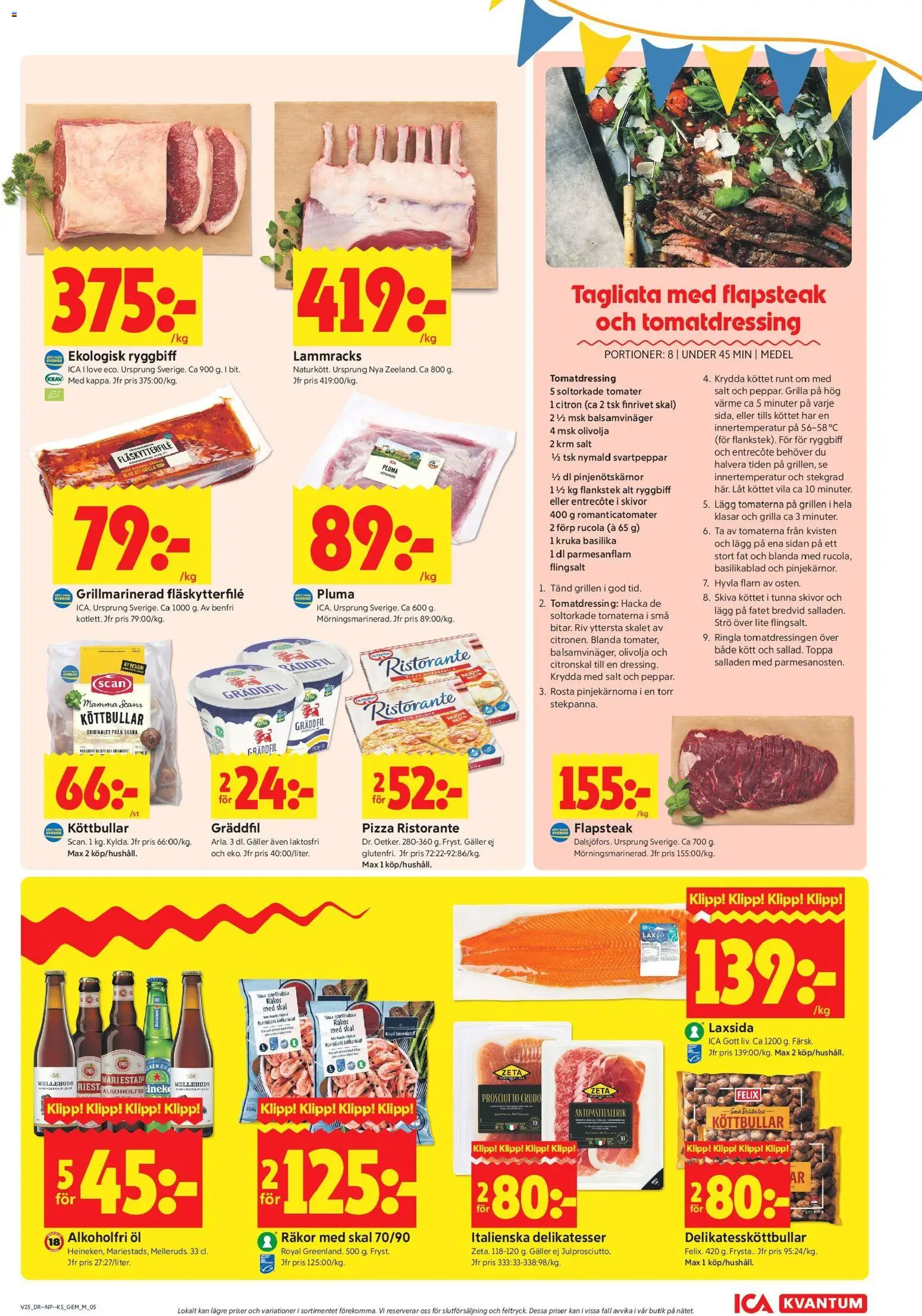 ICA Kvantum reklamblad aktuell från 15.06.2026 | Sida: 5 | Produkter: Räkor, Pizza, Tomater, Basilika