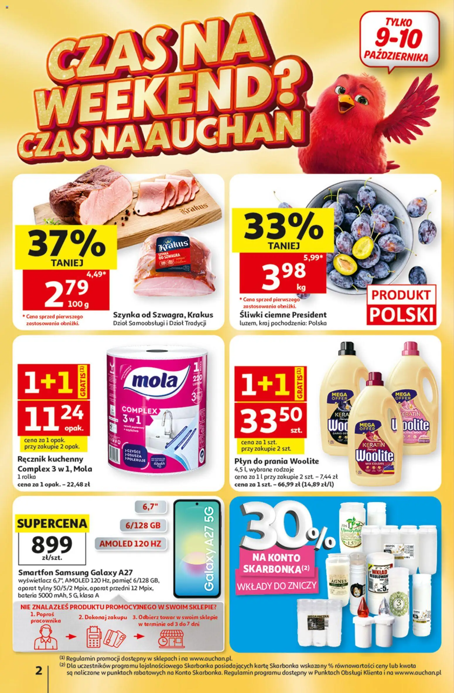 Auchan gazetka - Hipermarket od 08.10.2026 | Strona: 2 | Produkty: Wkłady do zniczy, Szynka, Śliwki, Bateria