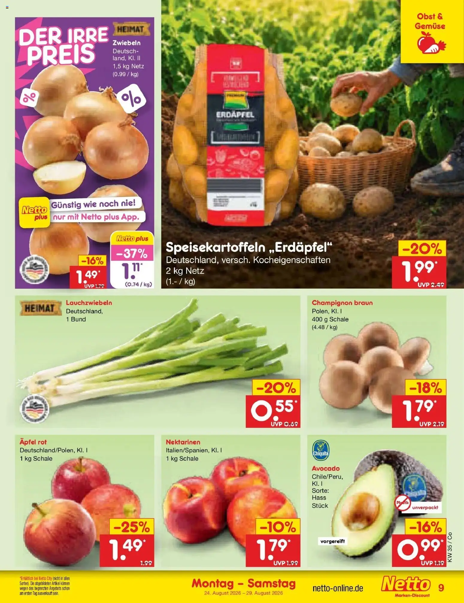 Netto Marken-Discount Prospekt Leipzig (ab 24.08.2026) » Angebote | Seite: 11 | Produkte: Nektarinen, Äpfel, Avocado, Obst