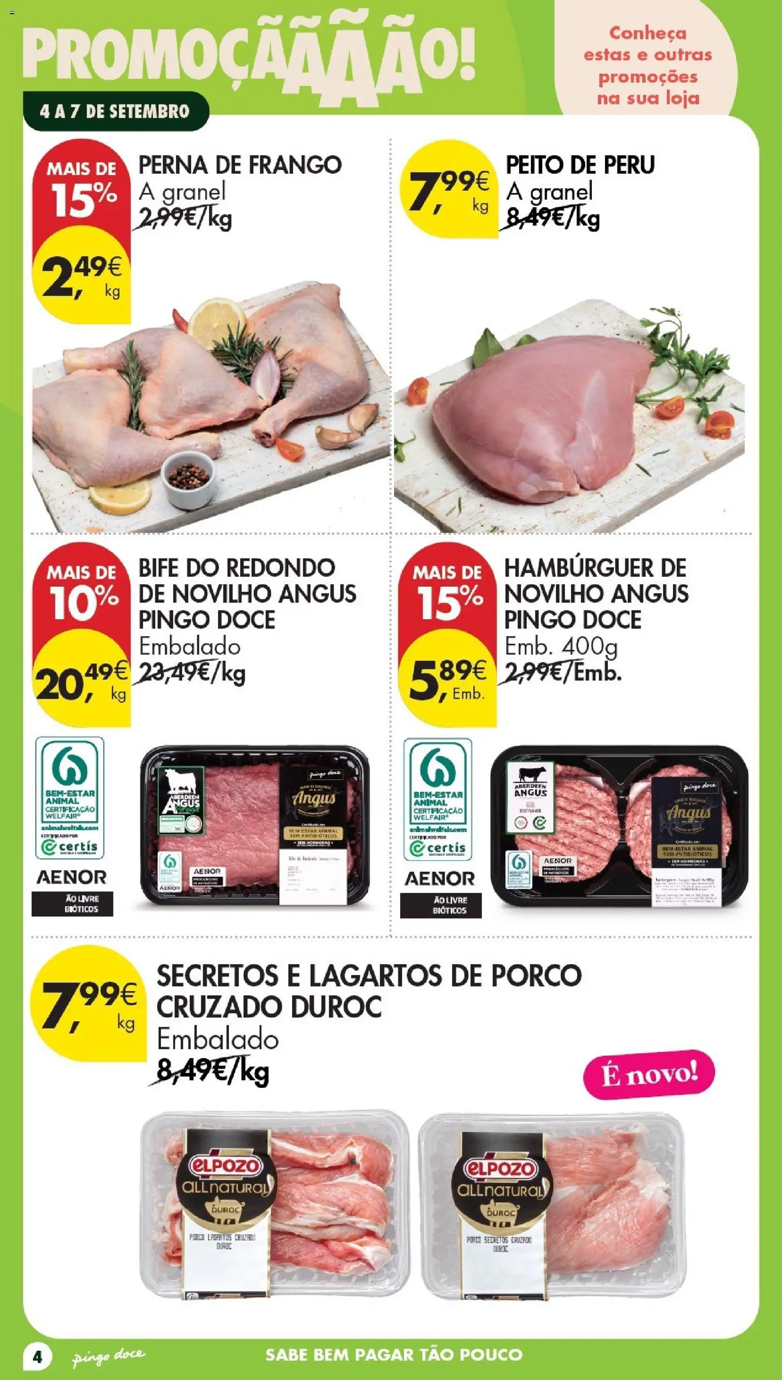 Pingo Doce Poupe este Fim de Semana │ válido de 04/09/2026 | Página: 4 | Produtos: Peito de peru, Lagartos de porco, Hambúrguer, Bife