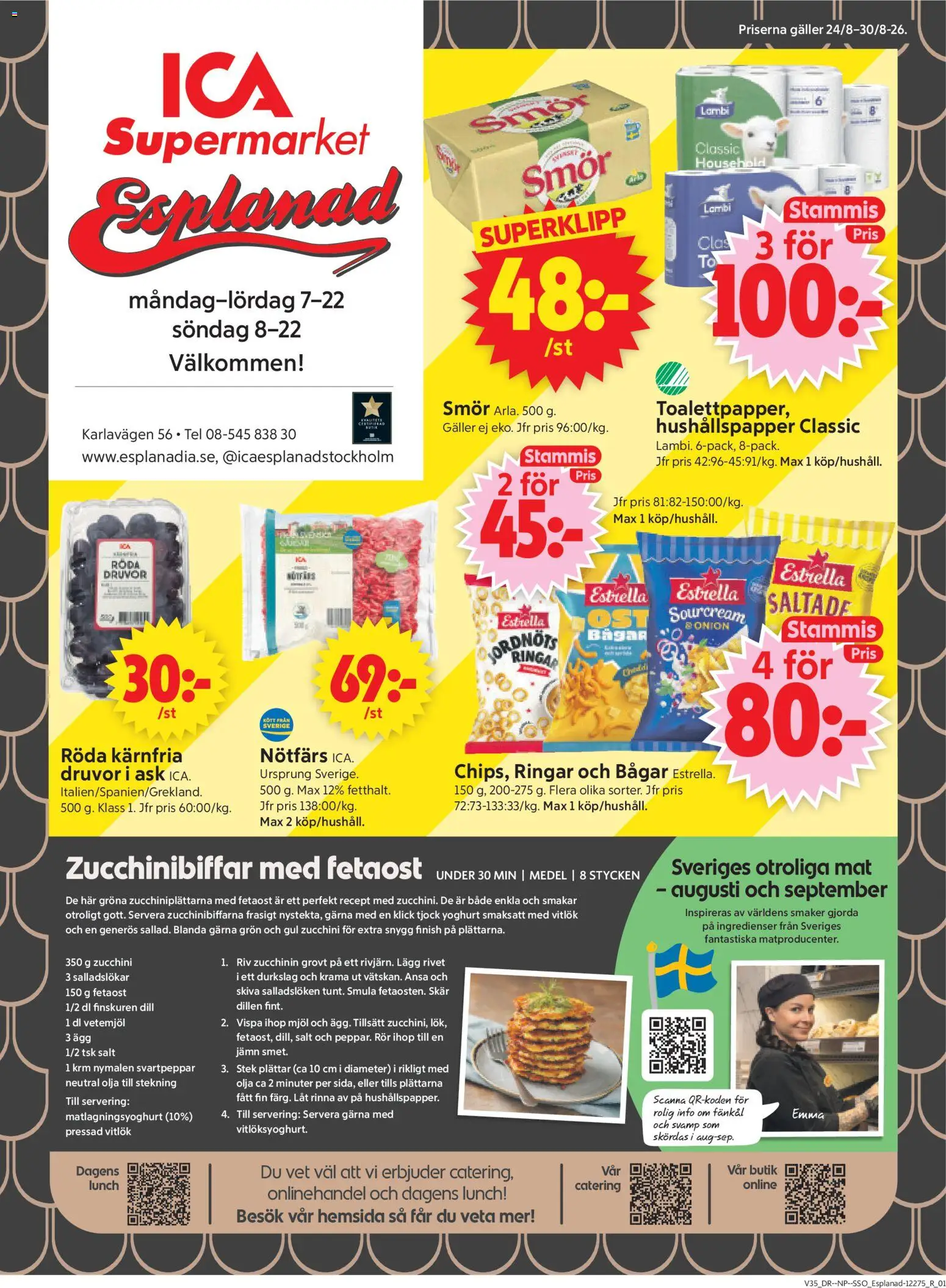 ICA Supermarket reklamblad aktuell från 24/08/2026 | Sida: 1 | Produkter: Hushållspapper, Nötfärs, Fänkål, Rör