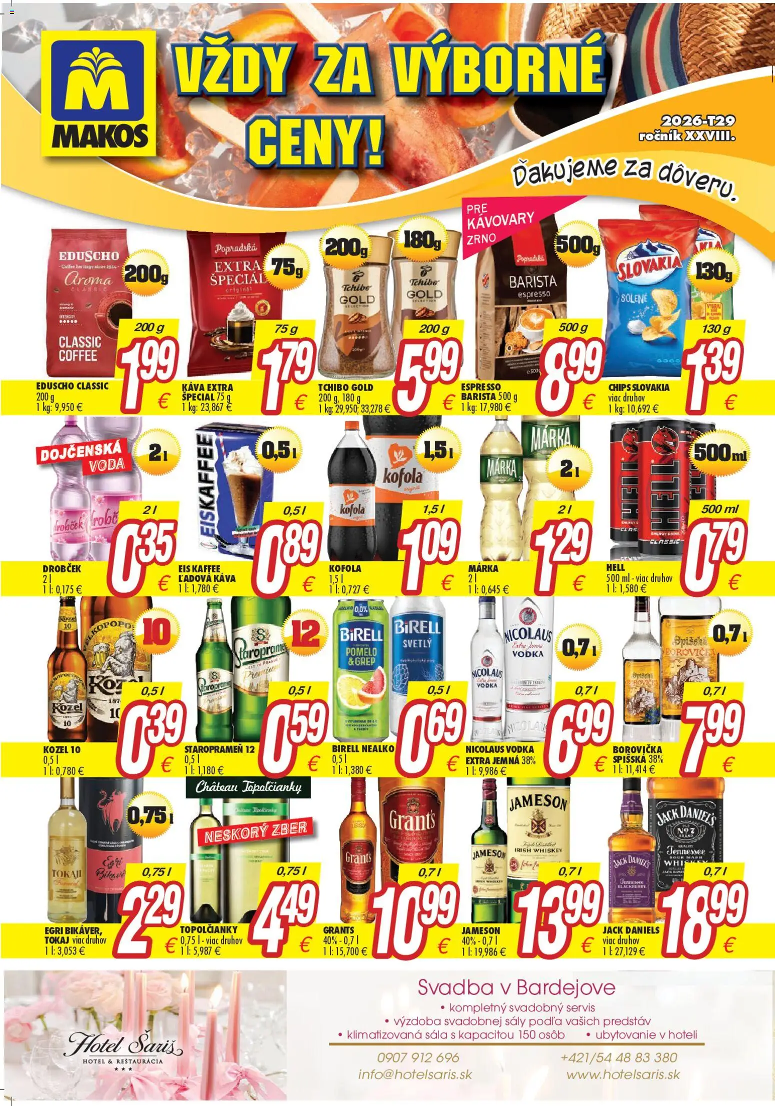 Nové Makos akcie – leták je platný od 13.07.2026 | Strana: 4 | Produkty: Barista, Borovička, Voda, Pomelo