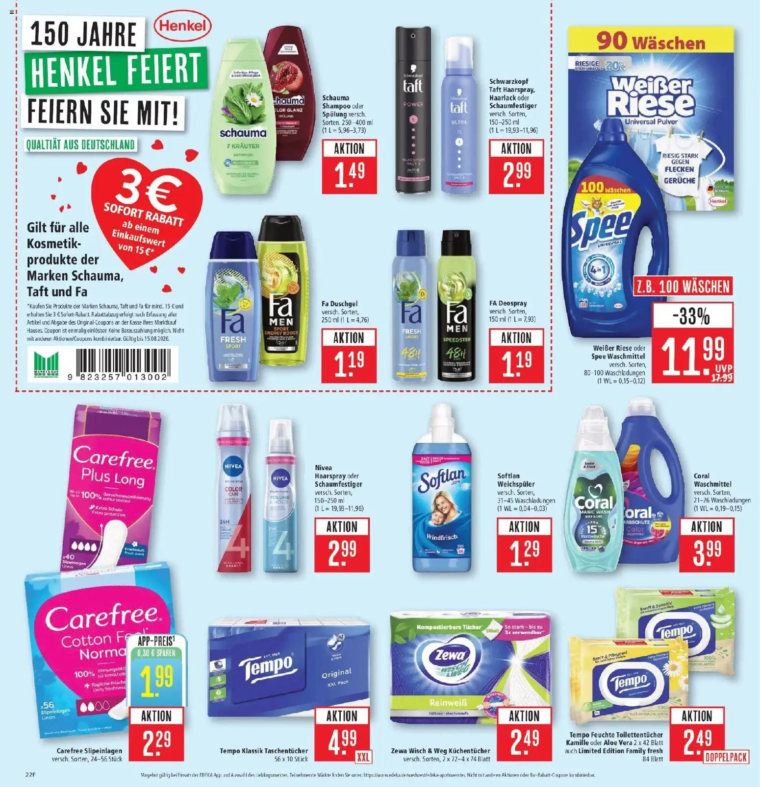 Marktkauf Prospekt Böblingen (ab 10.08.2026) » Angebote online | Seite: 26 | Produkte: Fa duschgel, Shampoo, Spee, Tempo