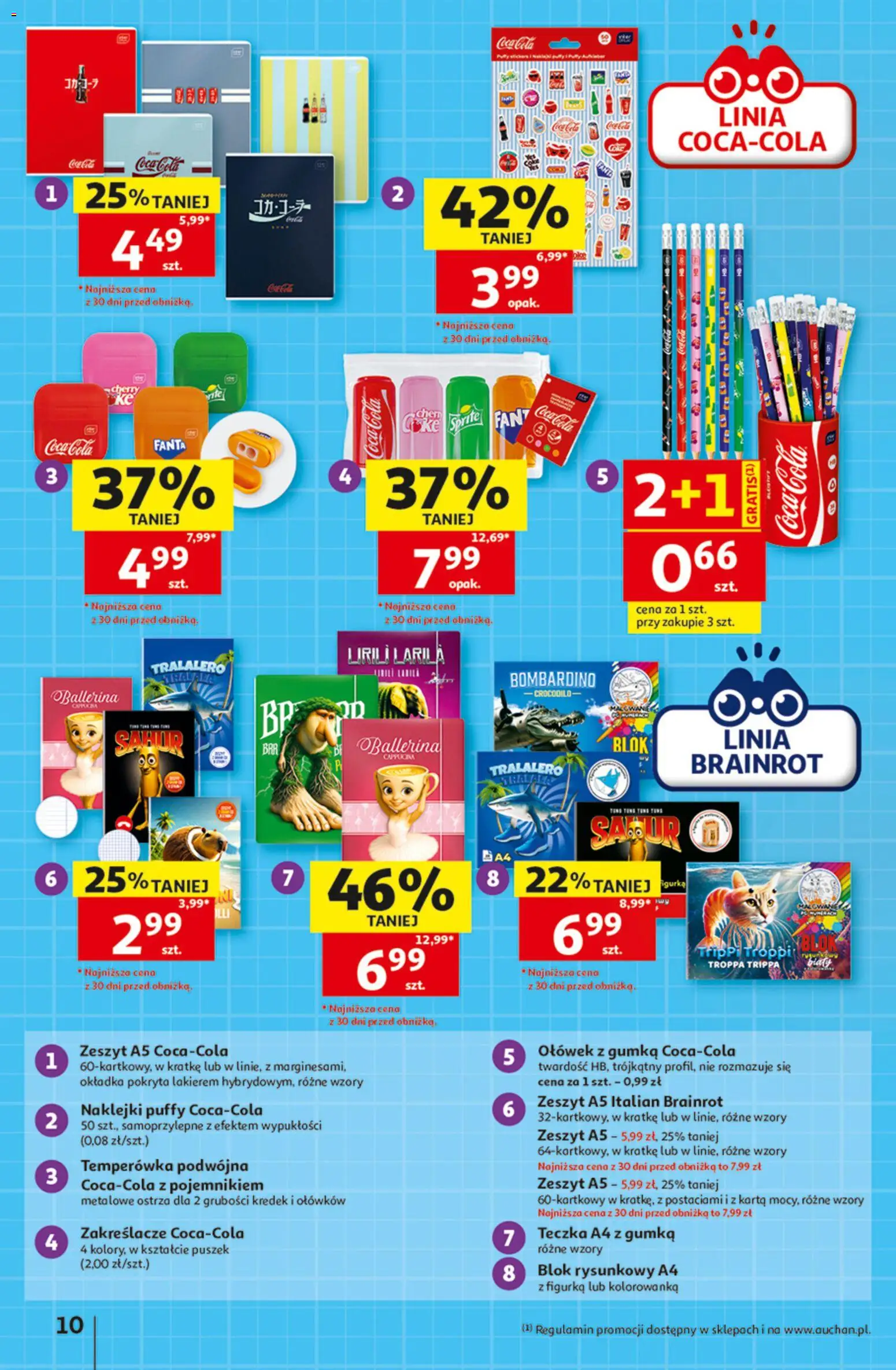 Auchan gazetka - 30 Lat Hipermarket od 06.08.2026 | Strona: 10 | Produkty: Karta, Zeszyt, Sprite, Naklejki