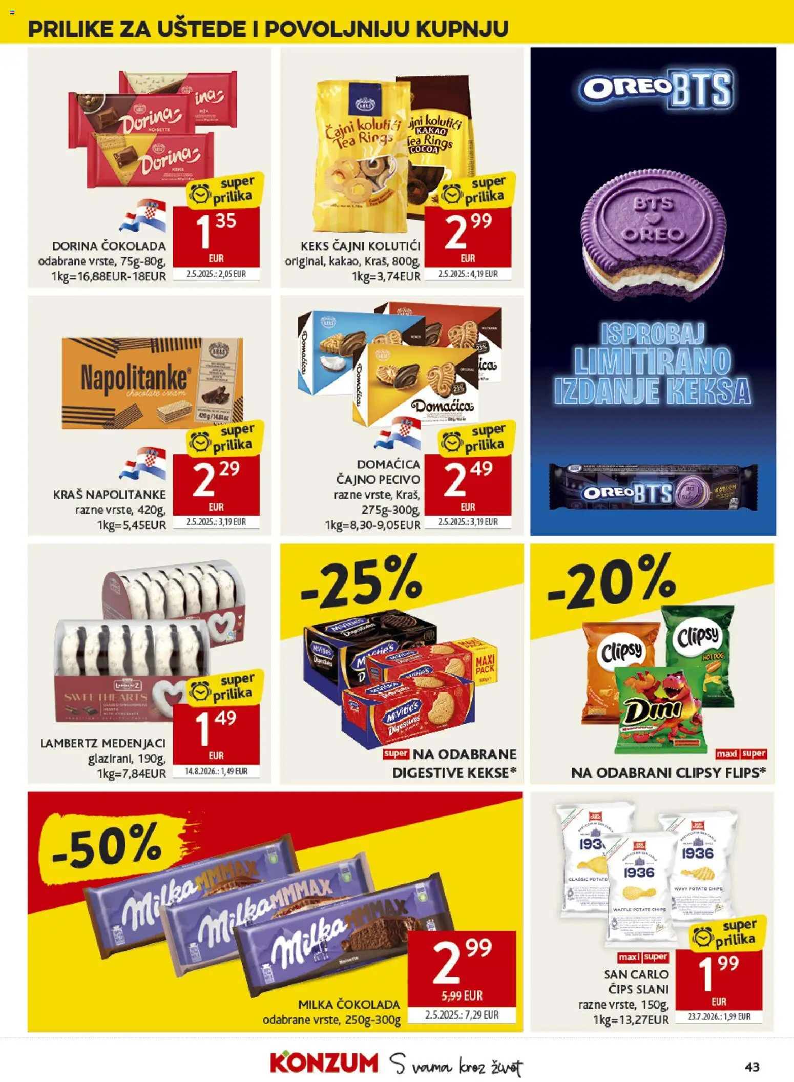 Konzum HR akciós ujság - amely érvényes a következő dátumtól: 2026.09.16. | Oldal: 43 | Termékek: Chips, Milka, Kakaó, Waffle