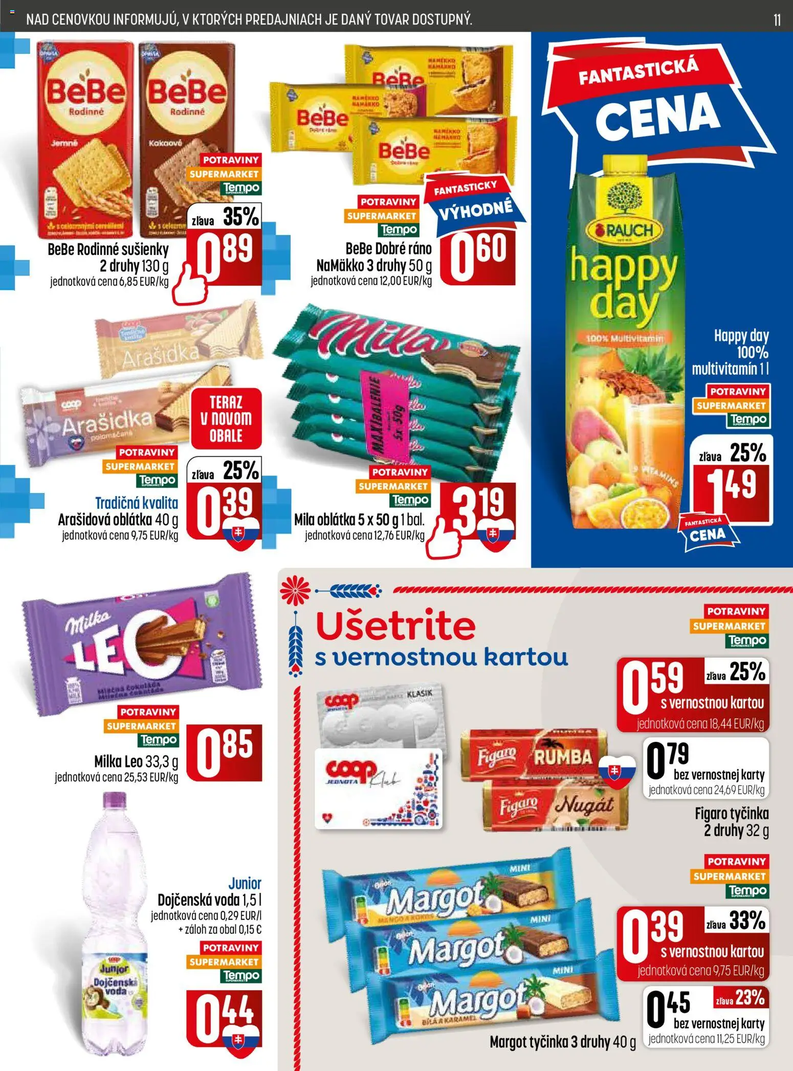 Nové COOP Jednota akcie – leták je platný od 25.06.2026 | Strana: 11 | Produkty: BeBe Dobré ráno, Mila, Milka, Voda