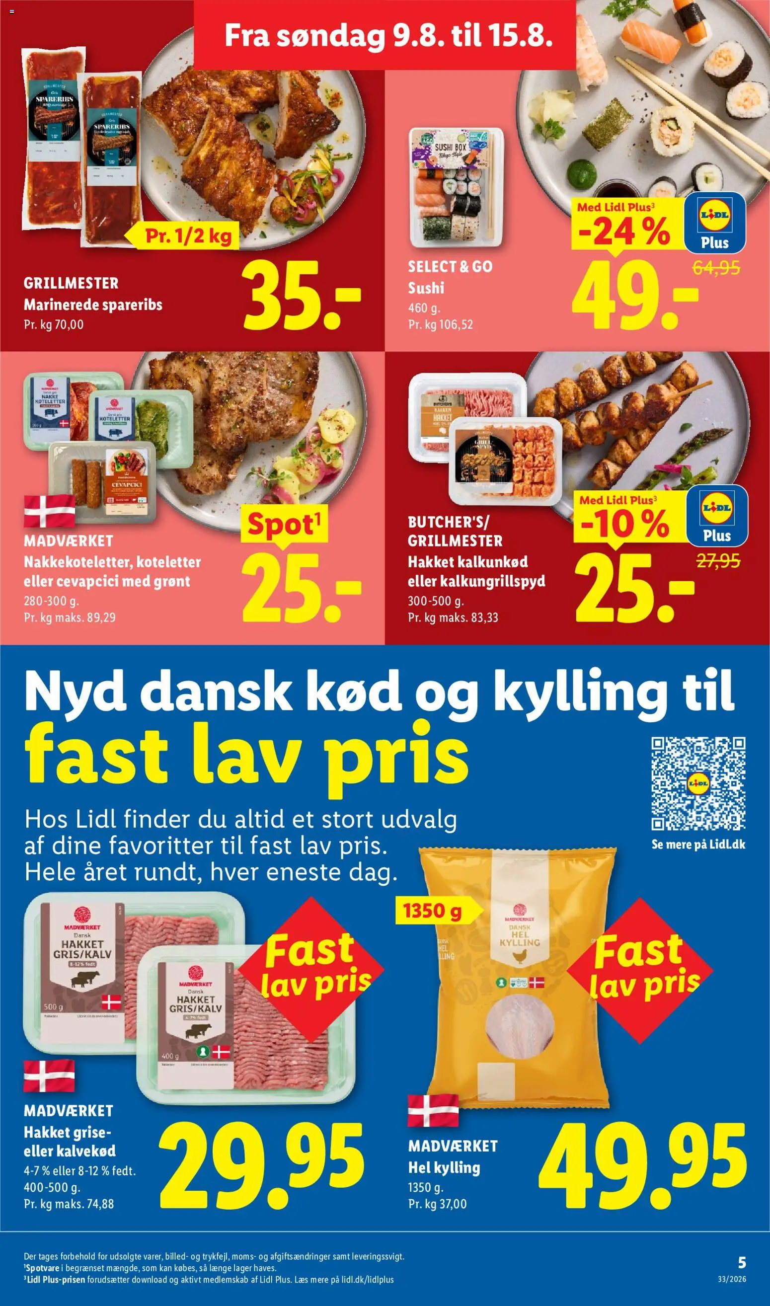 Lidl tilbudsavis – gyldig fra 09/08/2026 | Side: 5 | Produkter: Kalkun, Spareribs, Sushi, Søm