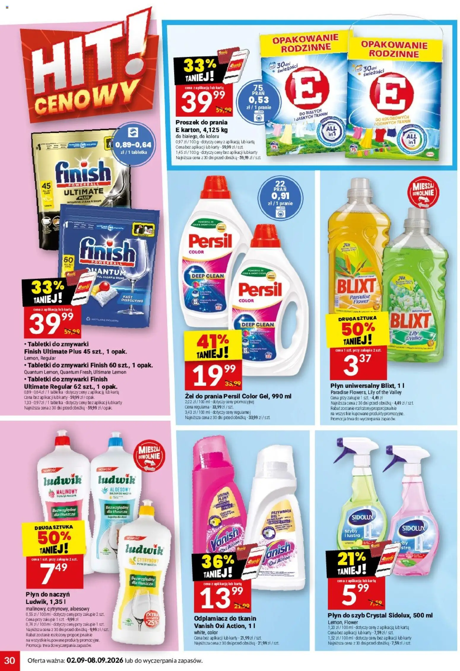 Twój Market gazetka od 02.09.2026 | Strona: 30 | Produkty: Proszek, Płyn do szyb, Finish, Tabletki do zmywarki Finish