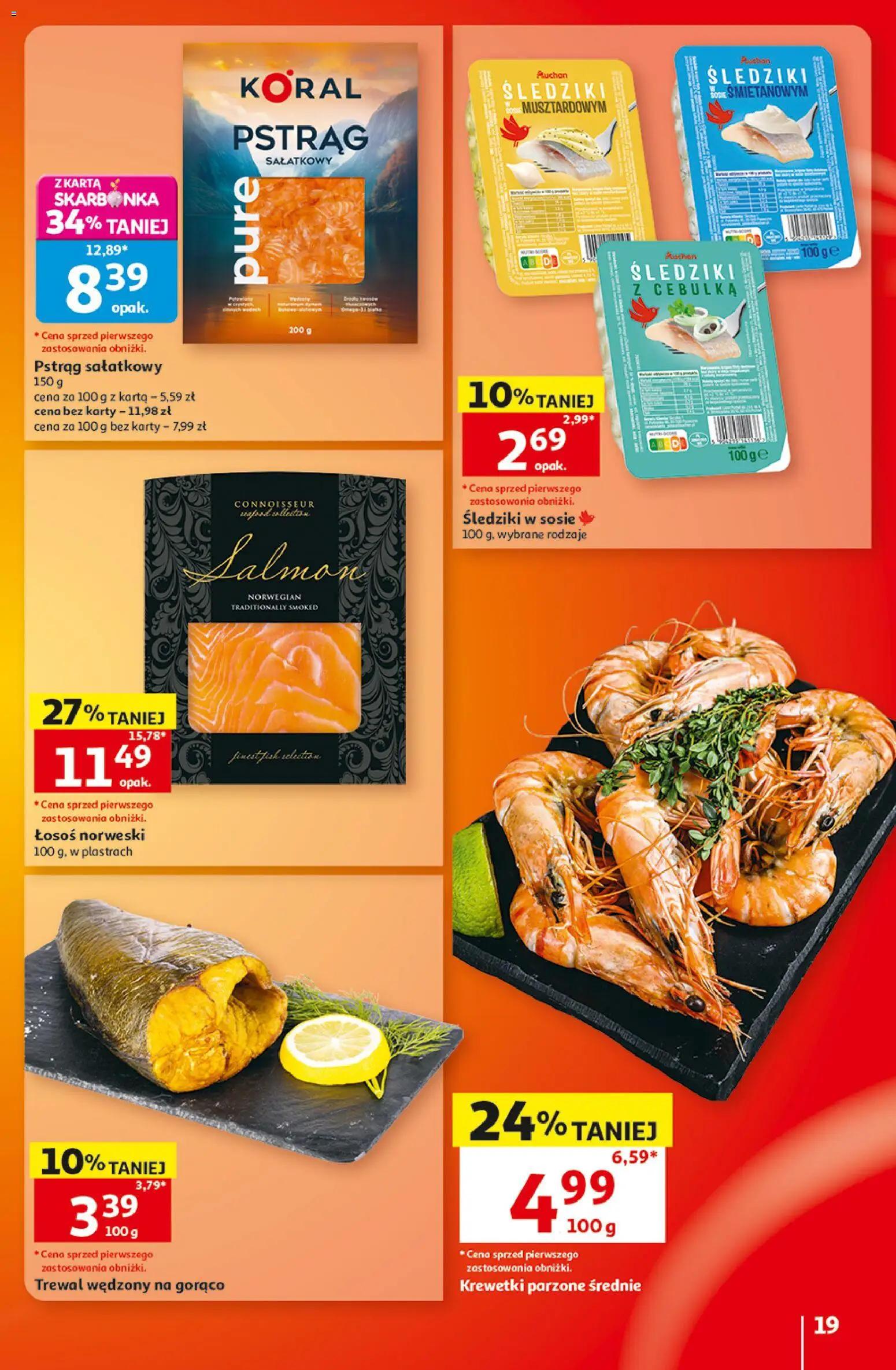 Auchan gazetka - Hipermarket od 22.10.2026 | Strona: 19 | Produkty: Karta, Krewetki, Łosoś norweski, Trewal