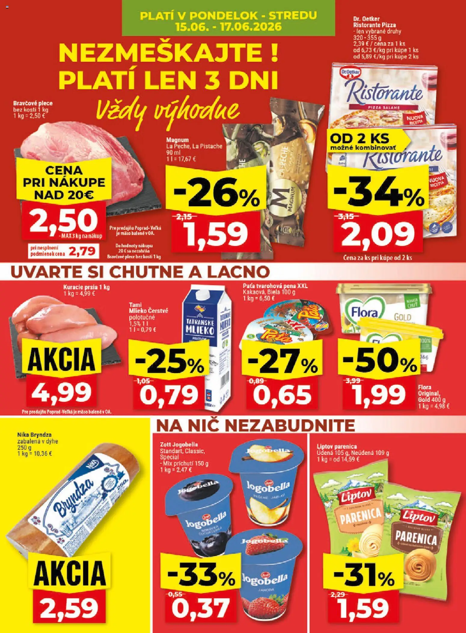 Nové Klas akcie – leták je platný od 15.06.2026 | Strana: 4 | Produkty: Bravčové plece, Bryndza, Kuracie prsia, Magnum