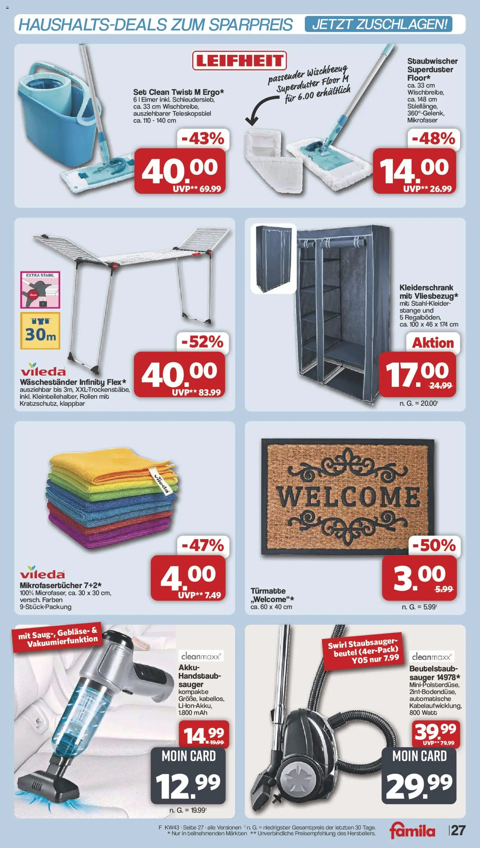 Famila Nordwest Prospekt – gültig ab 19.10.2026 | Seite: 27 | Produkte: Staubsauger, Kleiderschrank, Waschestander