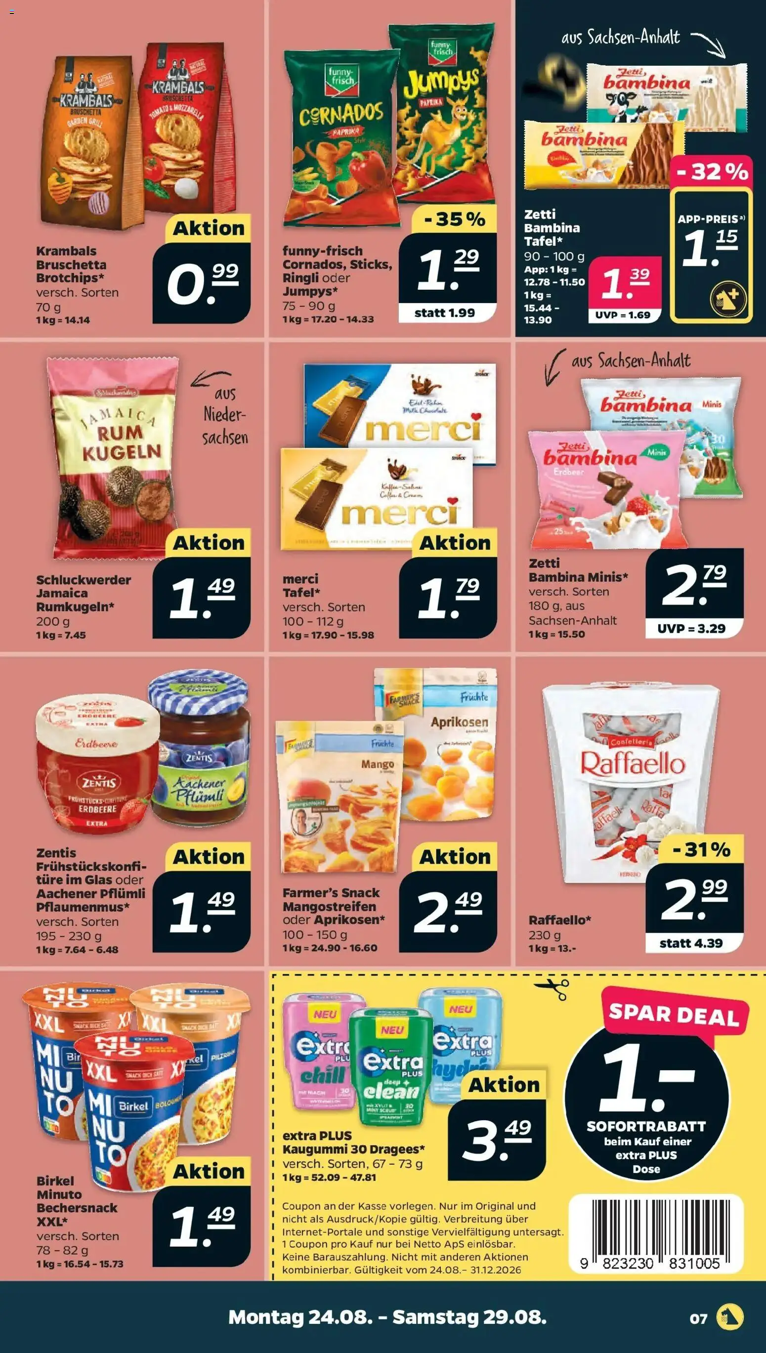 Netto Aktueller Prospekt ab 23.08.2026 → Angebote nächste Woche | Seite: 9 | Produkte: Raffaello, Merci, Paprika, Mango