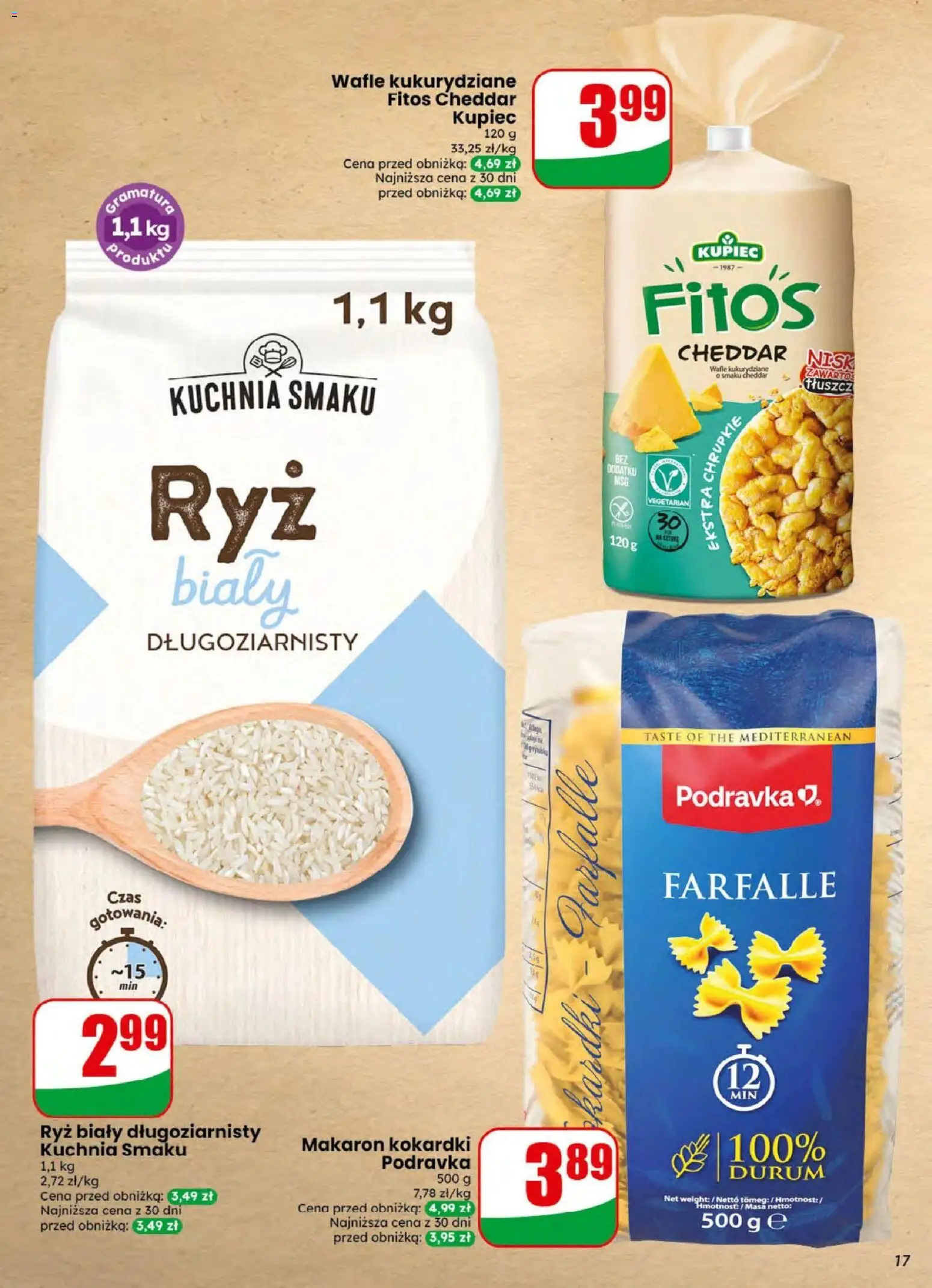 Dino gazetka od 05.08.2026 | Strona: 17 | Produkty: Wafle, Makaron kokardki, Makaron, Cheddar